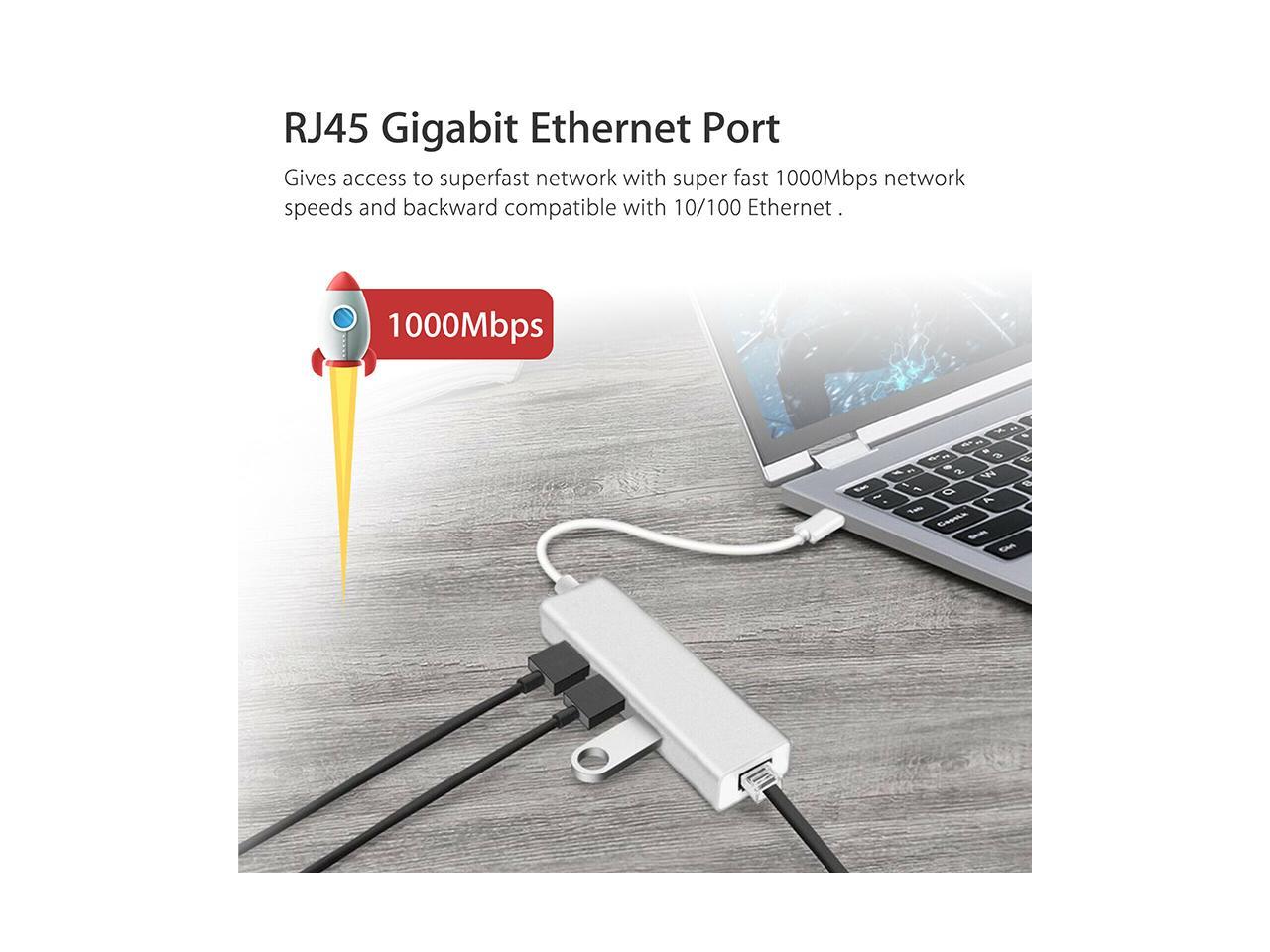 USB C to Adapter with 3 Port USB3.0, USB Type C to 1000/100