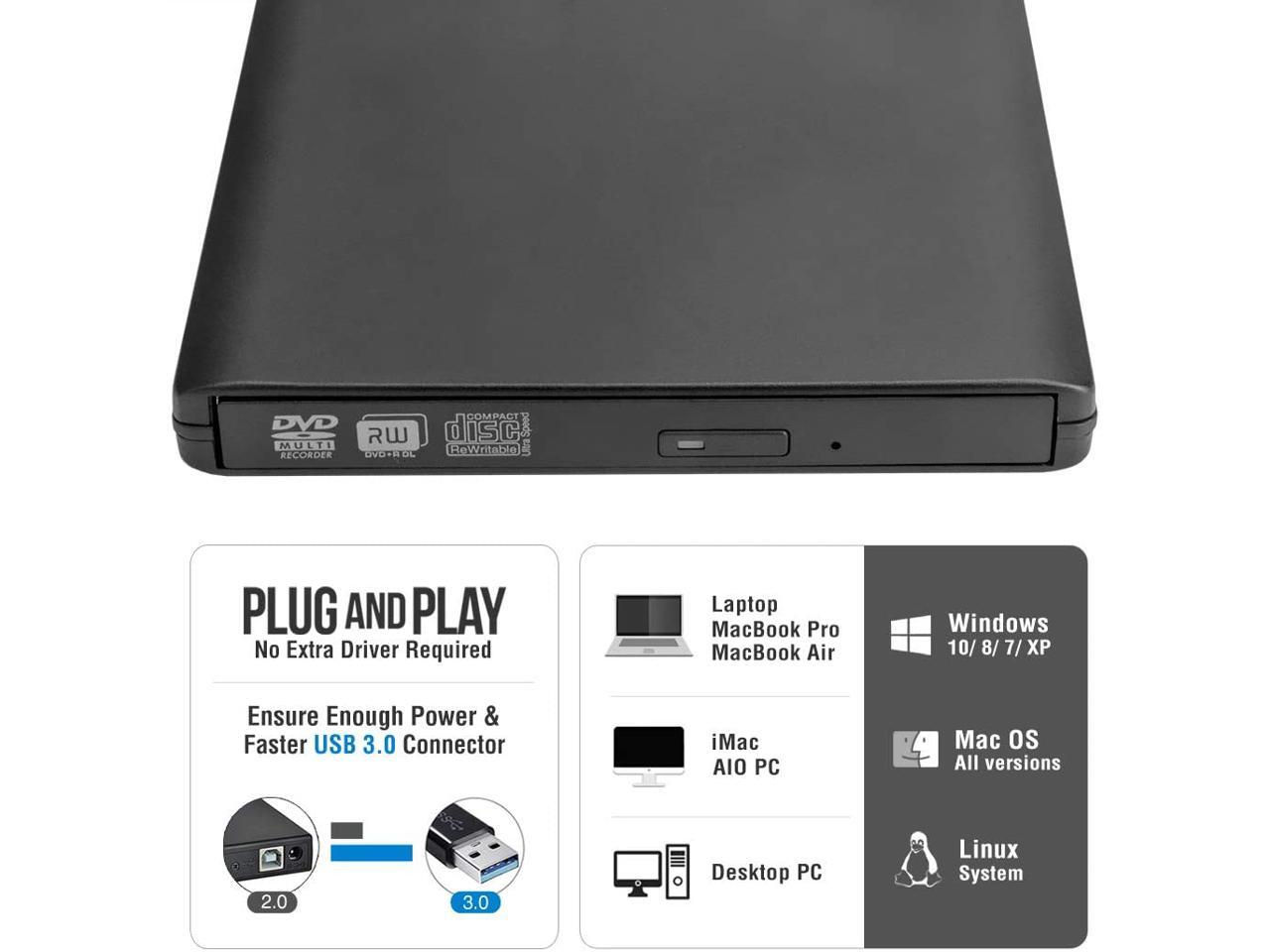 Aluminum External CD DVD Drive, USB 3.0 TypeC Portable CD/DVD /RW