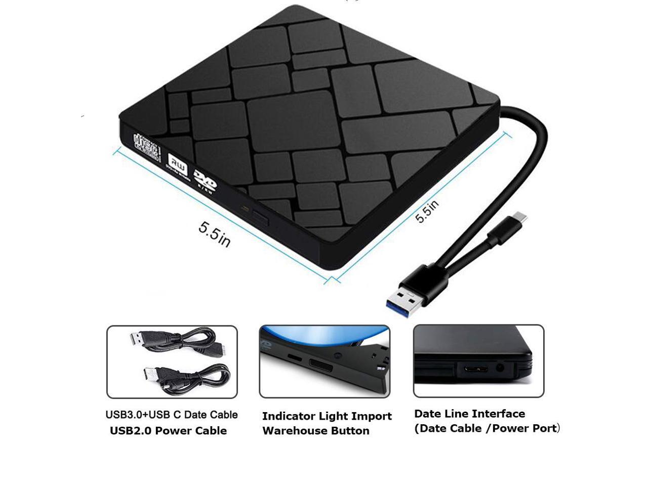 LUOM USB C External CD Drive USB 3.0 DVD Drive Portable CD/DVD Burner