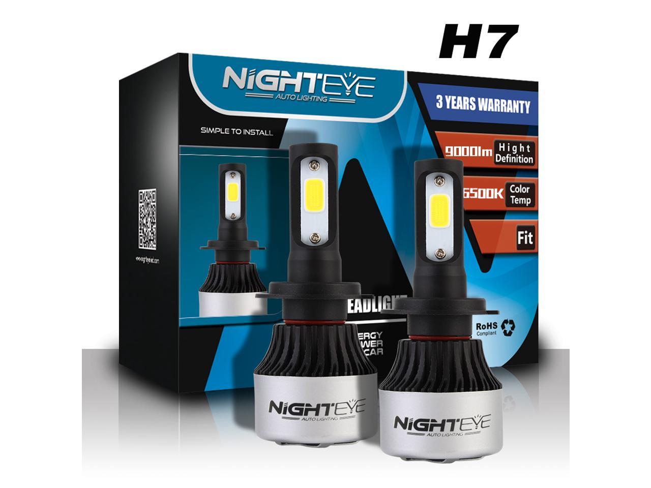 NIGHTEYE H7 LED Headlight Bulbs, 9000 Lumens 1:1 Size Design Headlights Conversion Kits, Xenon White 72W Hi/Lo Beam, Fast Installation Halogen Replacement