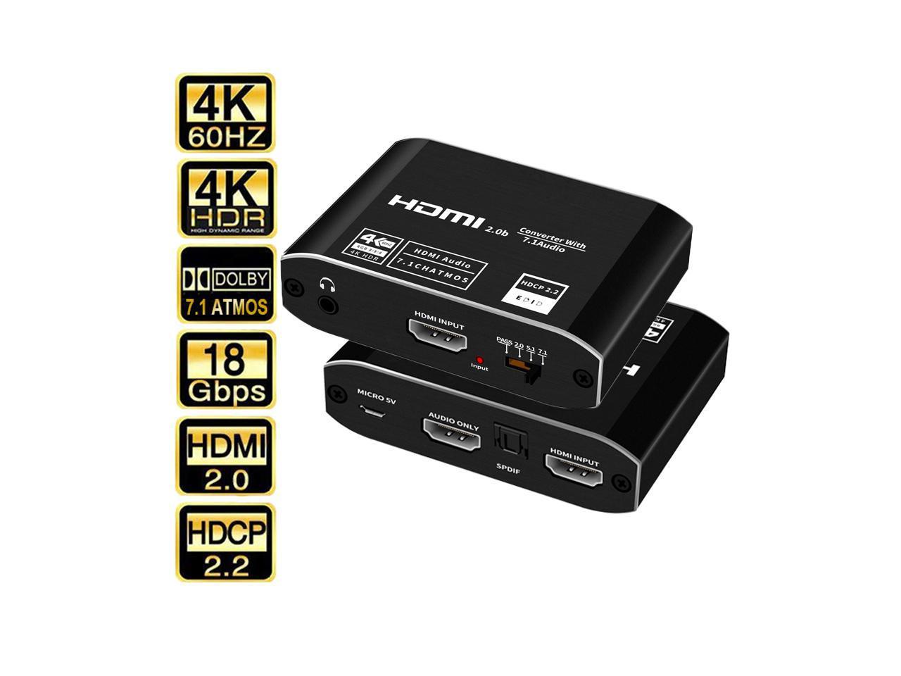 4K@60Hz HDMI Audio Extractor Splitter, HDMI to HDMI + Optical Toslink SPDIF + Audio + 7.1Ch HDMI Audio for PS4 Xbox One DVD Blu-ray Player TV Projector - Newegg.com