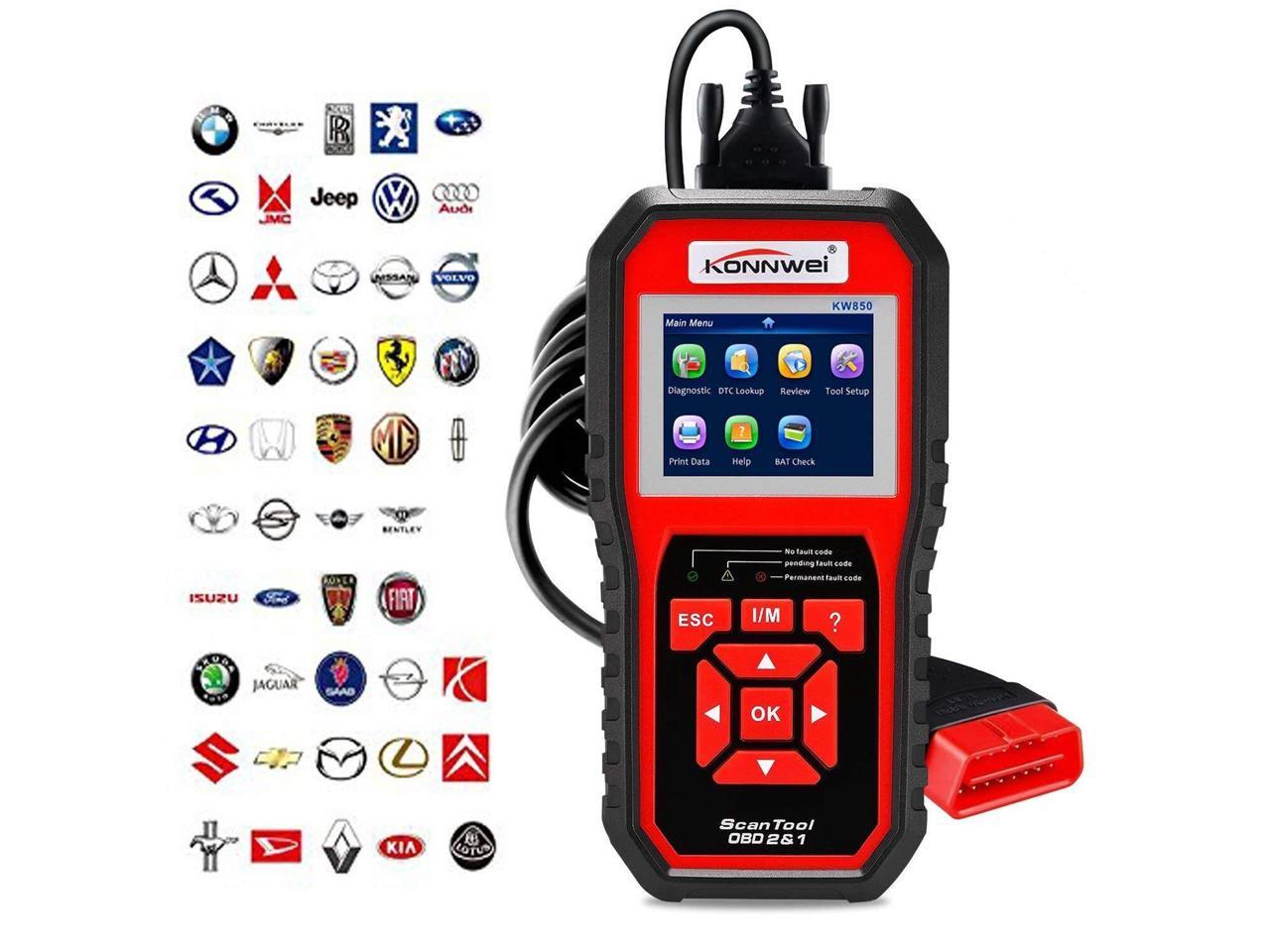 Color Screen EOBD OBD2 with I/M Readiness Read Live PCM Datastream Discoball OBD2 Reader KW850 Automotive Diagnostic Scanner Tool Enhanced OBDII Vehicles Car Fault Code Reader 