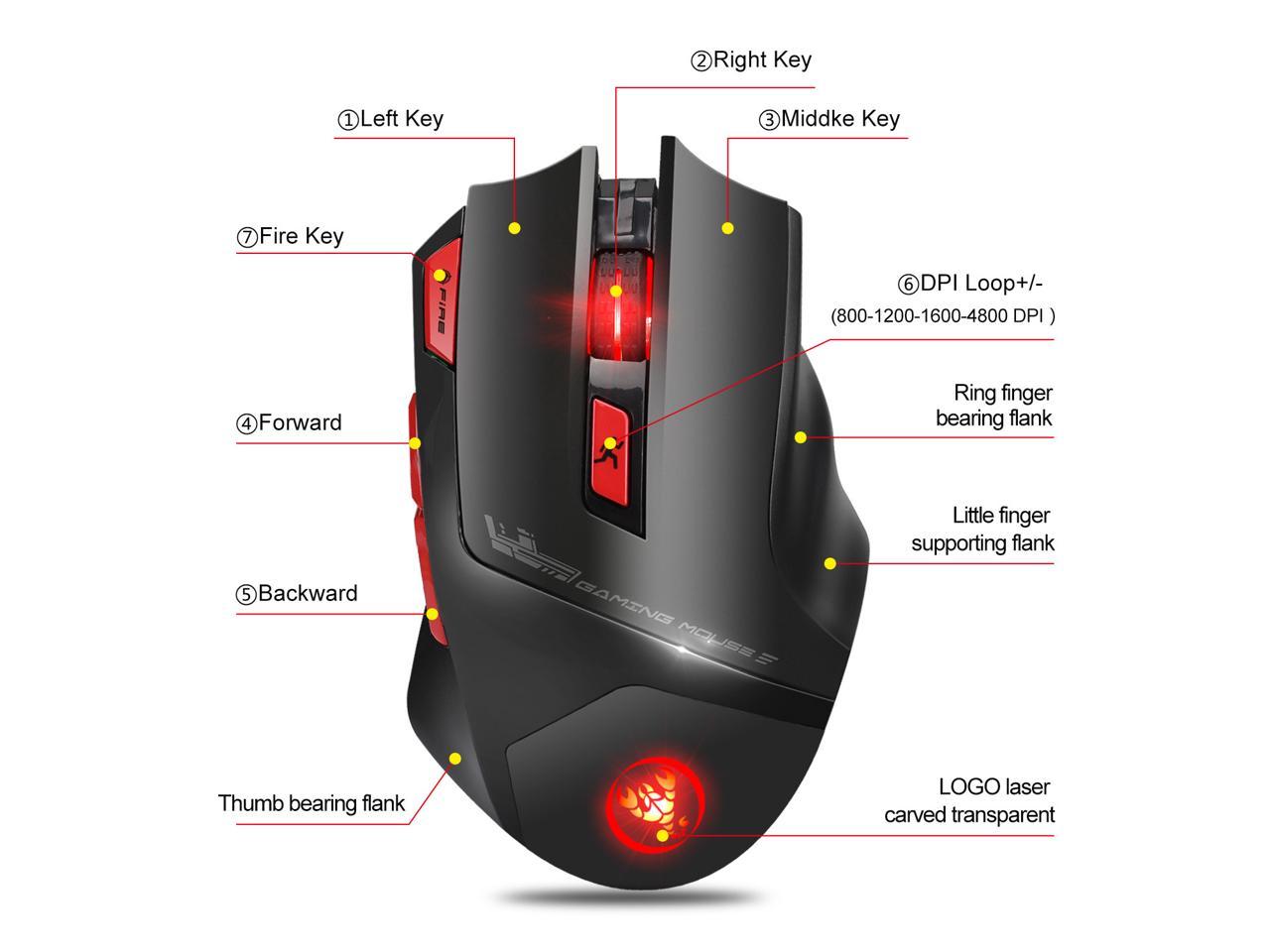 HXSJ T88 MMO Wireless Mouse Rechargeable Charging Gaming Mouse, 7-Key ...