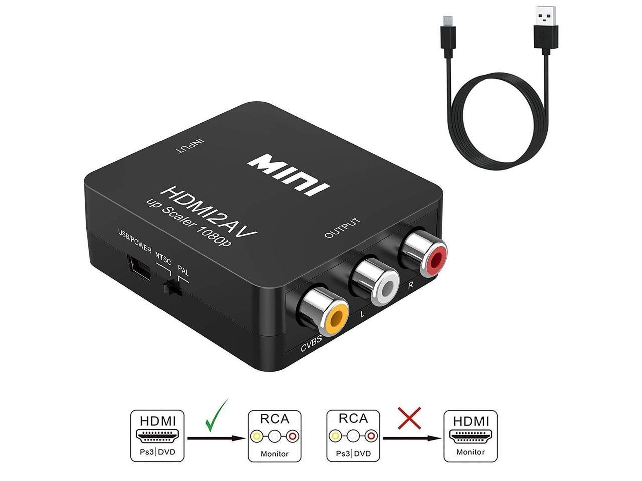 Luom Hdmi To Av Hdmi To Rca Hdmi To 1080p Mini Rca Composite Cvbs Av Video Audio Converter Adapter Supporting Pal Ntsc With Usb Charge Cable For Pc Laptop Xbox Ps4 Ps3 Tv Stb