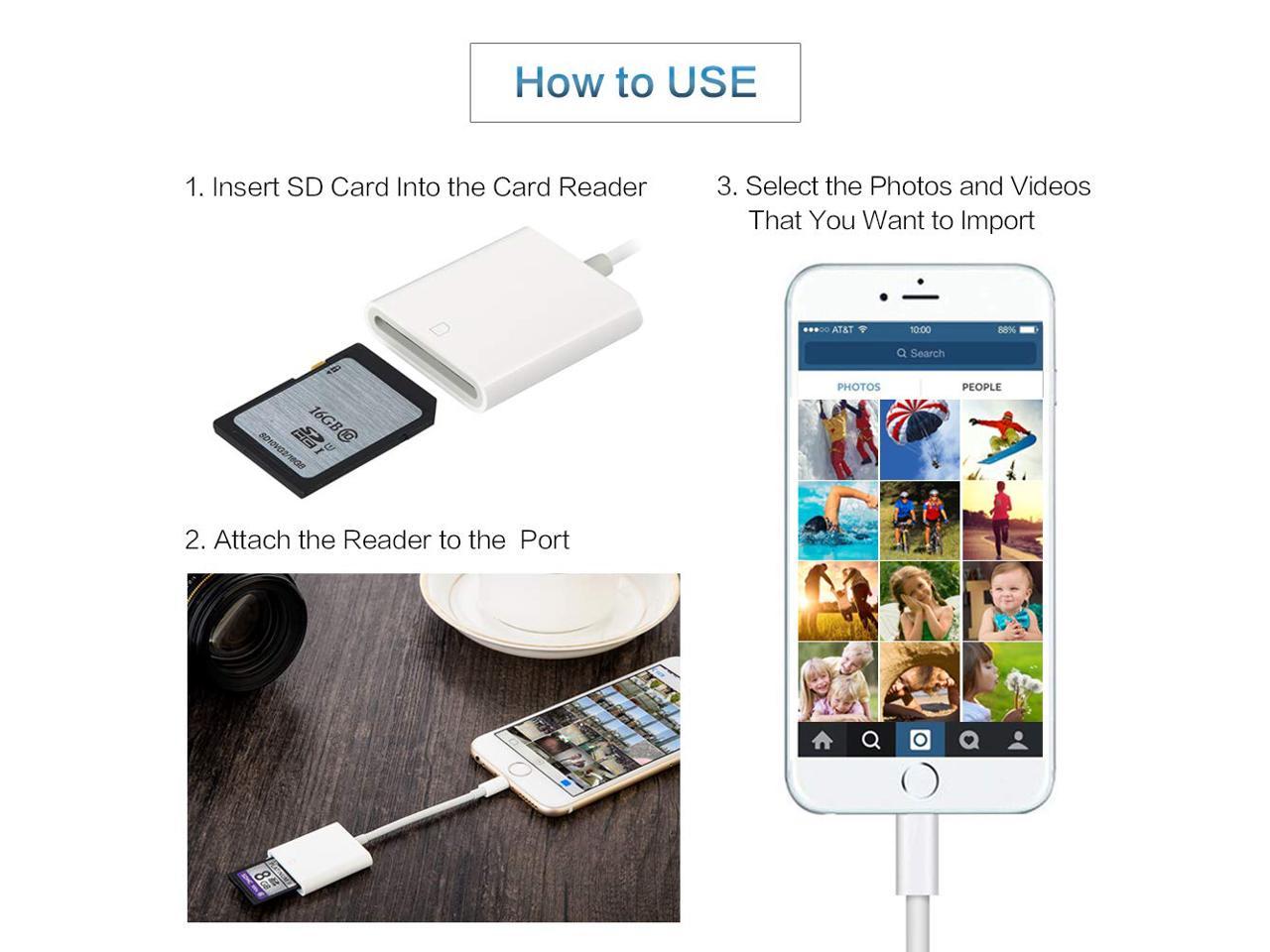 LUOM SD Card Reader for iPhone/iPad, TF & SD Card to iPhone Adapter