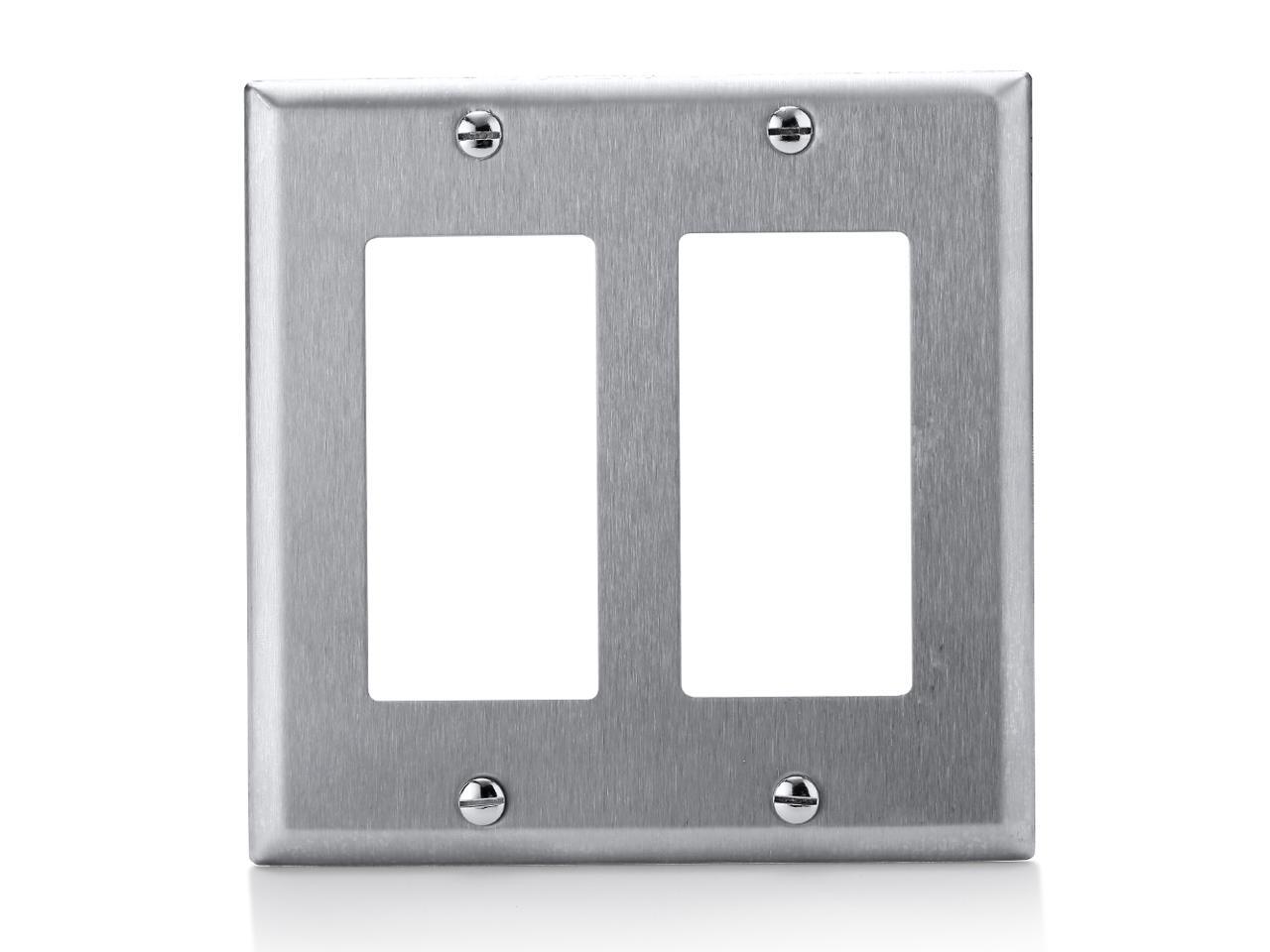[5 Pack] BESTTEN 2 Gang Decor Metal Wall Plate, Stainless Steel Outlet