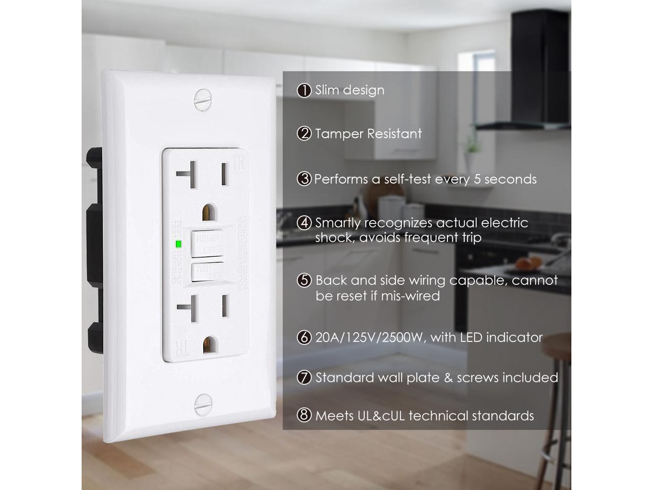 GFI Duplex Receptacle with 2 LED Indicators UL Listed Auto-Test Ground Fault Circuit Interrupter with Decor Wall Plate 4 Pack SZICT 20A GFCI USB Outlet Tamper-Resistant TR