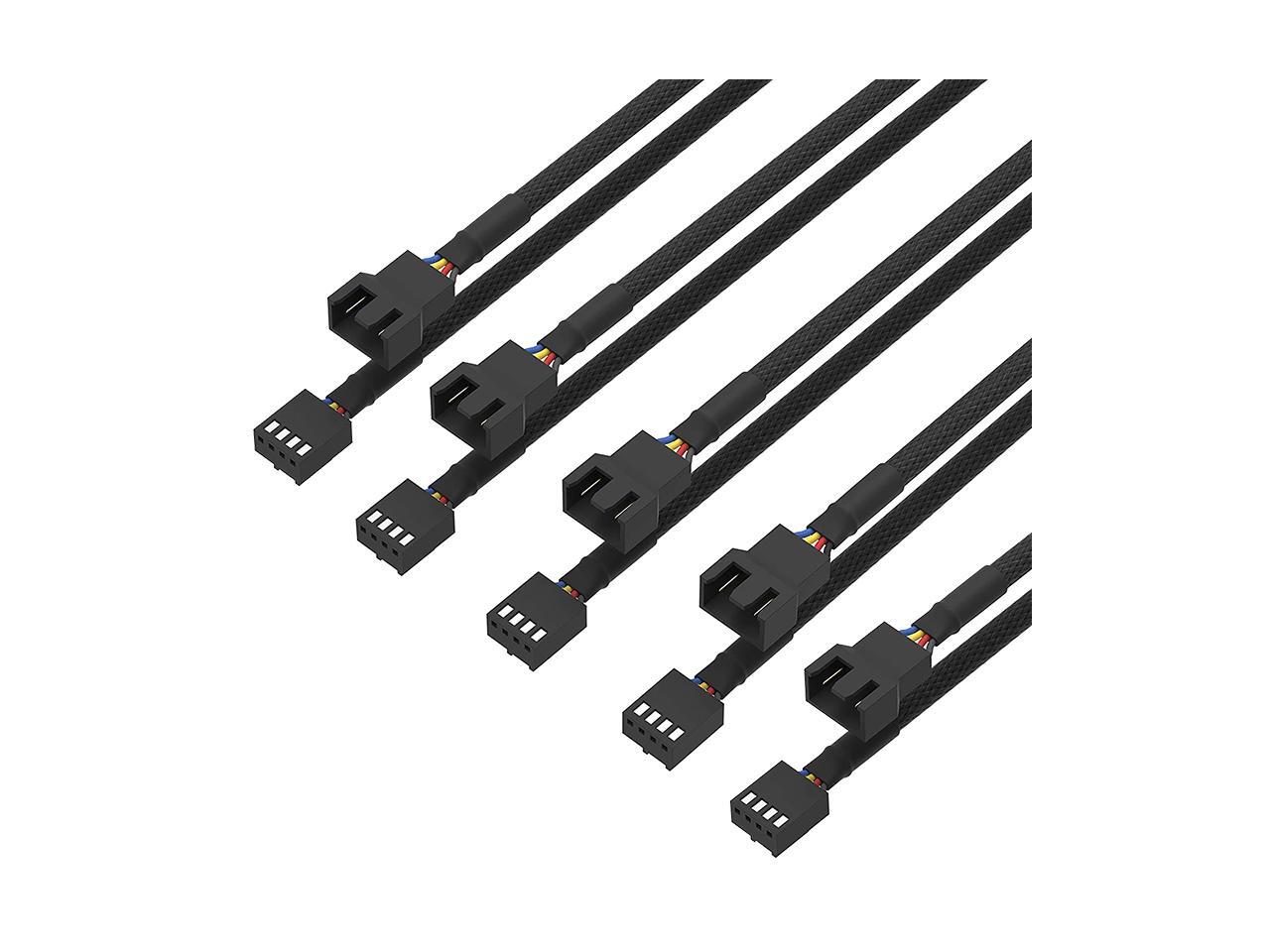 5 Pack 4 Pin PWM Fan Power Extension Cable with Black Sleeved Braided
