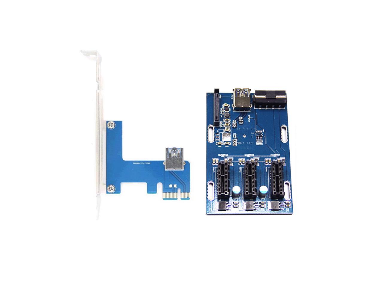 PCI-E 1X Expansion Kit 1 to 3 Ports Switch Multiplier Hub Riser Card USB 3.0 