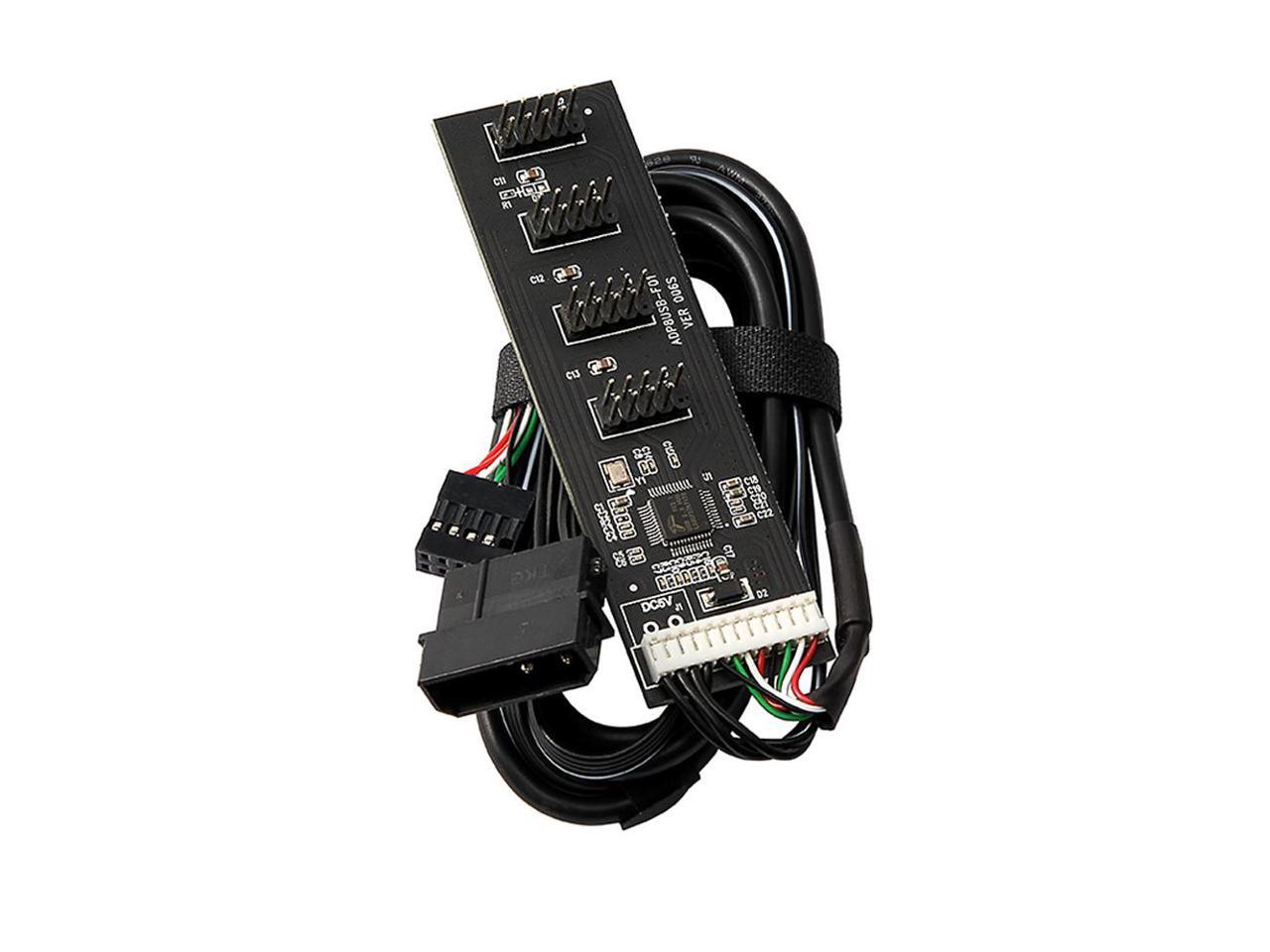 USB 9 Pin Motherboard Header Hub 4 Ports Splitter Adapter, USB 2.0 9Pin