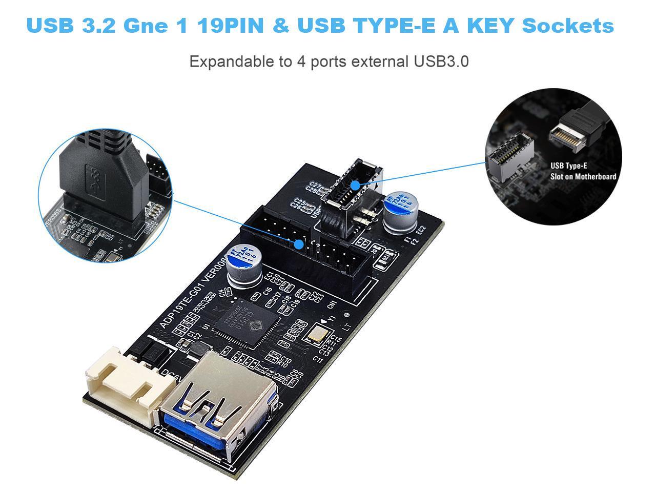 Motherboard Internal USB 3.0 20Pin/19P Header to USB 3.2 TypeE AKey