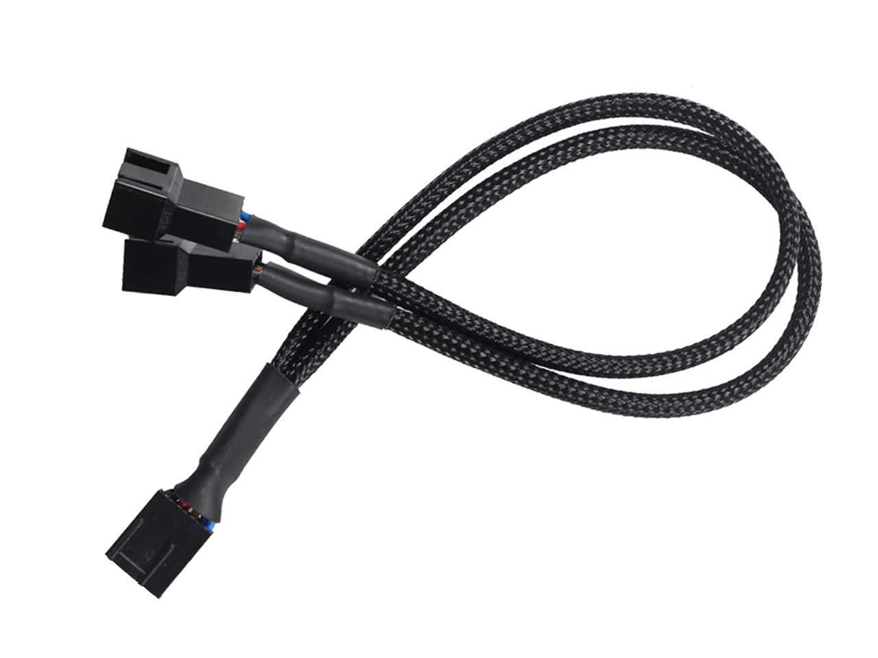 PWM Fan Splitter Cable 1 to 2, Black Sleeved 2 Way PC Fan Extension