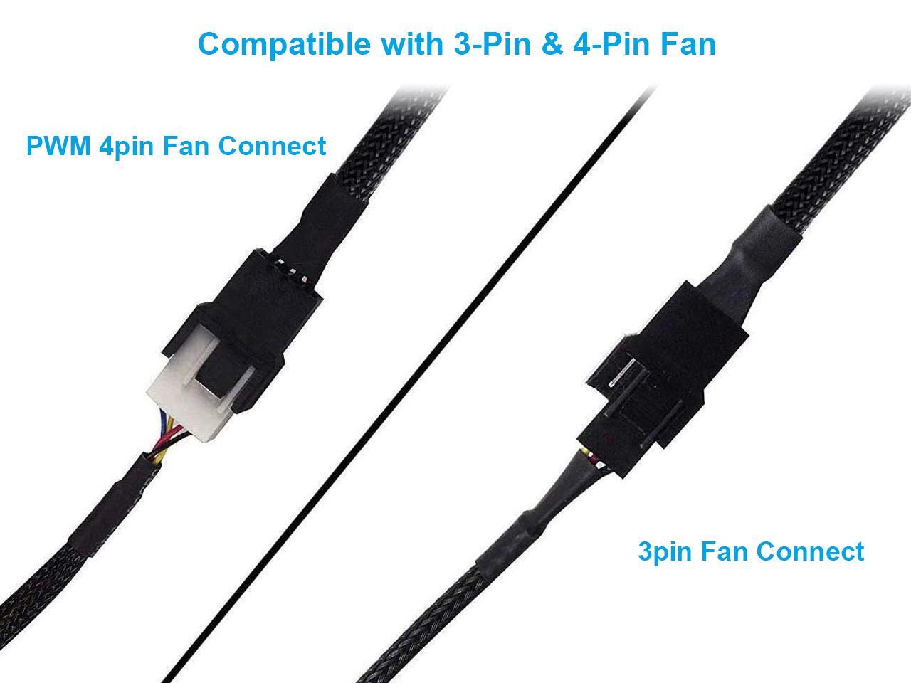 PWM Fan Splitter Cable 1 to 2, Black Sleeved 2 Way PC Fan Extension