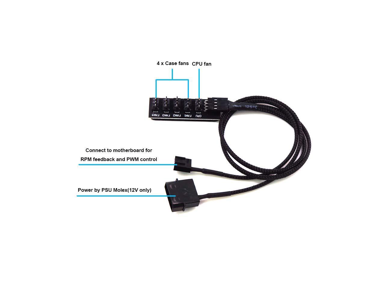 1 to 5 Ports 4 pin PWM Fan Hub Splitter - PWM Regulator 12V CPU Cooler ...