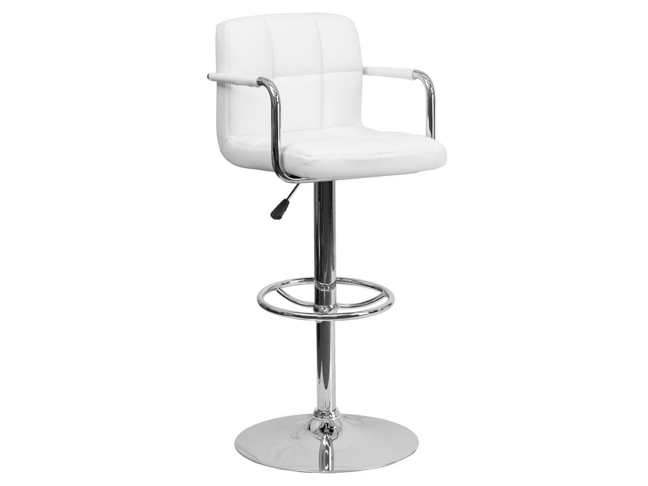 Contemporary Black Quilted Vinyl Adjustable Height Bar Stool with Chrome Base 