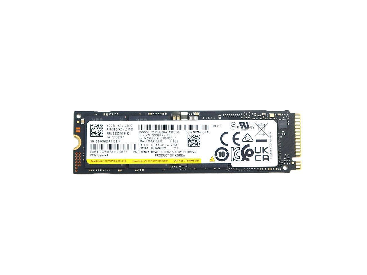 MZ-VL25120 Samsung 512GB Pcie TLC M.2 2280 SSD SSS0L25196 MZVL2512HCJQ ...