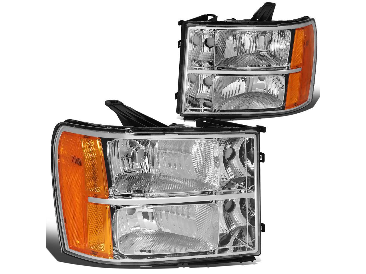 DNA Motoring HL-OH-GMCSIE07-BK-AM Black Amber Headlights Replacement For 07-13 Sierra 