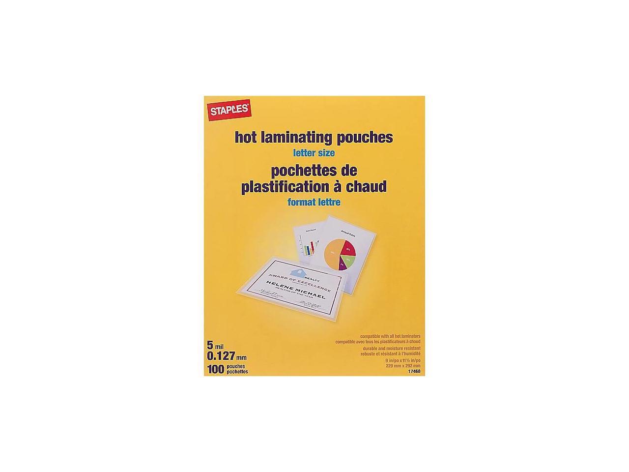 Staples 5 mil Thermal Laminating Pouches Letter Size 100 pack 489526