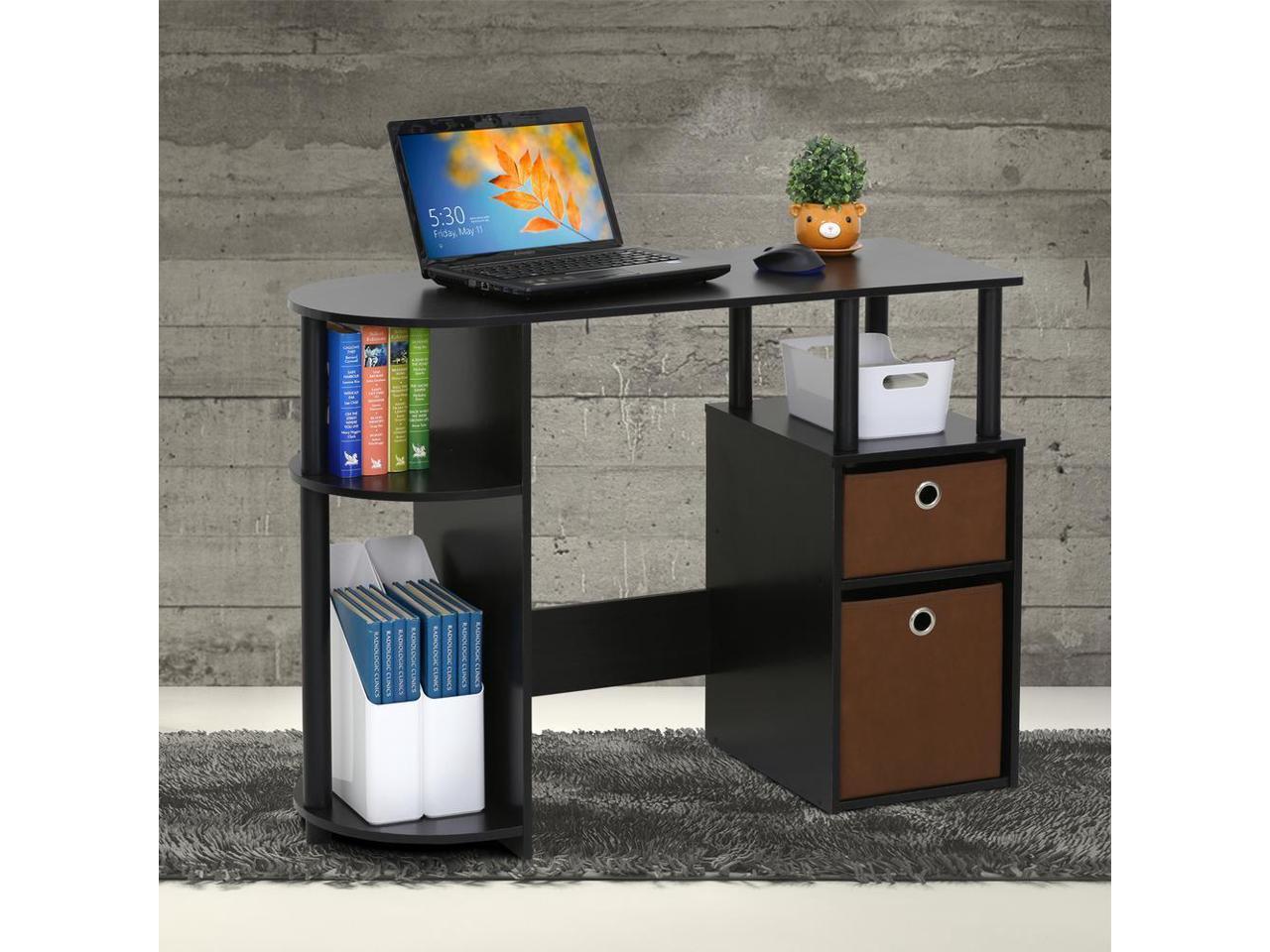 Espresso NEW Furinno  Jaya Simplistic Computer Study Desk With Bin Drawers 