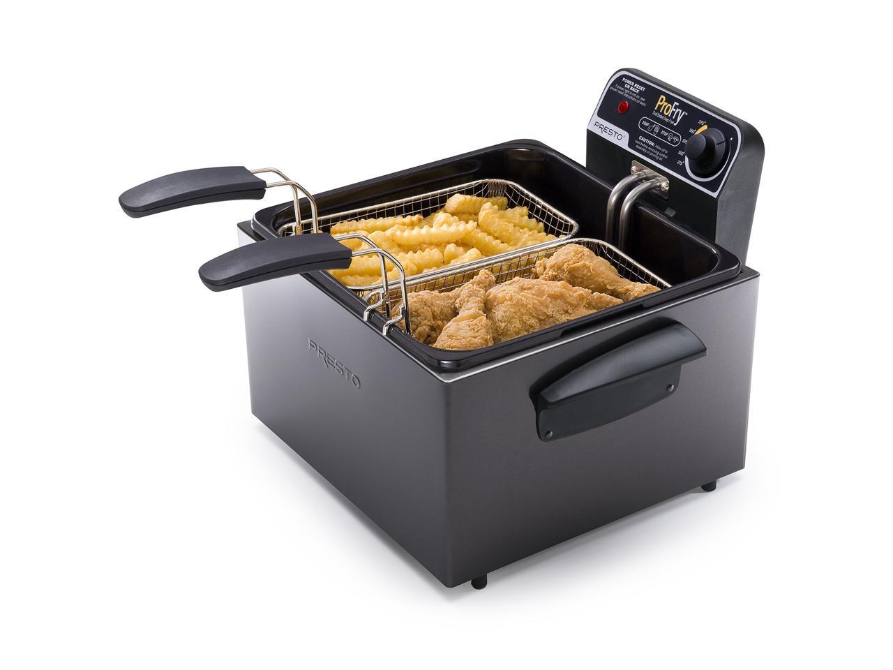 PRESTO Dual Basket Deep Fryer, Black Stainless Steel (05489)
