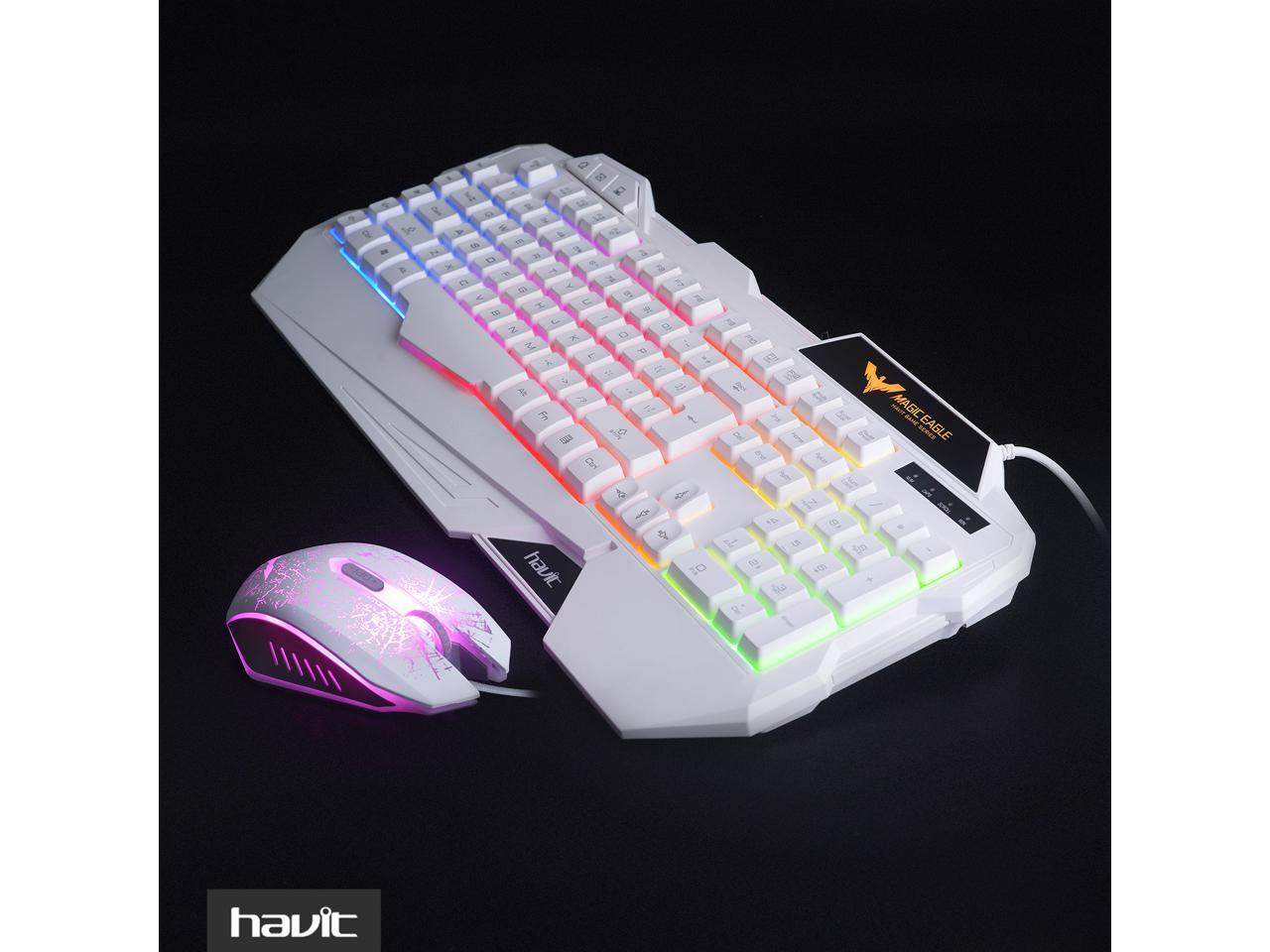 HAVIT HV-KB558CM Rainbow Backlit Wired Gaming Keyboard and Mouse Combo  (White) [ 2017 Model ] - Newegg.com