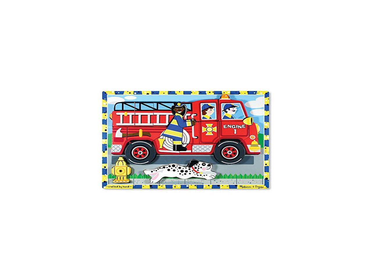 melissa & doug wooden fire truck with 3 firefighter play figures