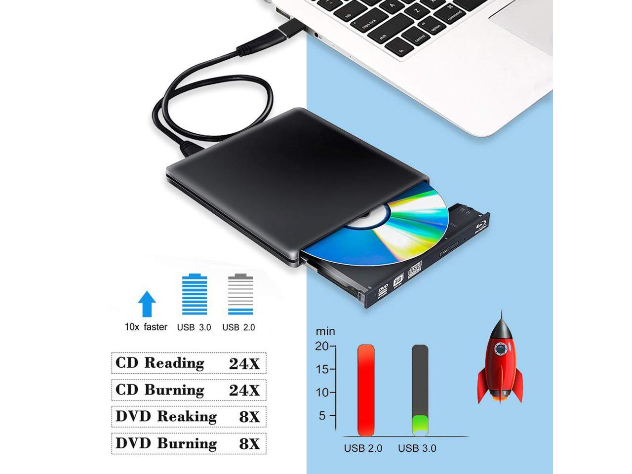 USB3.0/USBC External BluRay Burner Drive, Aluminum Portable BluRay