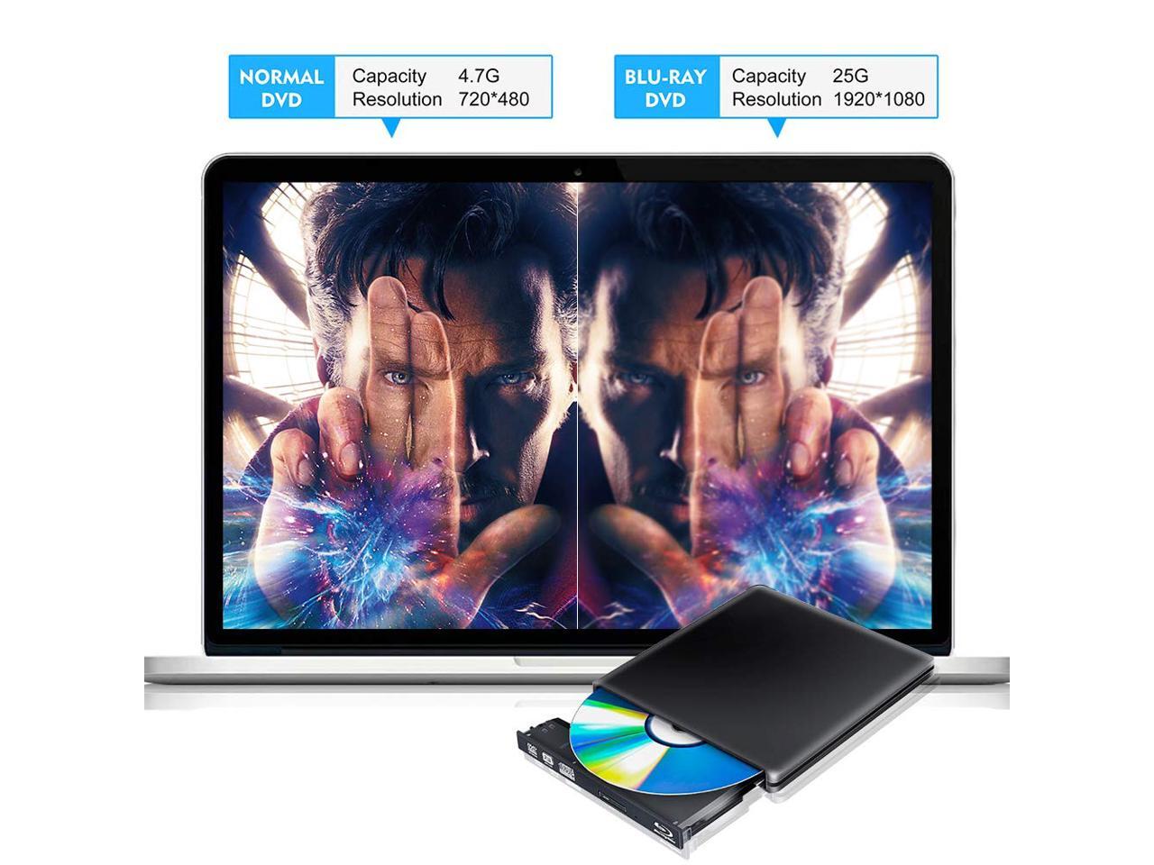 USB3.0/USBC External BluRay Burner Drive, Aluminum Portable BluRay