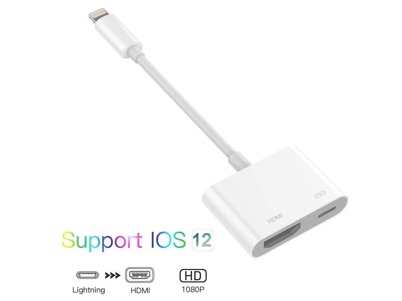 Lightning to 1080P Digital AV Adapter,with iPhone Charging Port for HD TV/Monitor/Projector Compatible with iPhone 11/XS/XR/X/8/7 Support iOS 13-White Apple MFi Certified HDMI Adapter for iPhone 