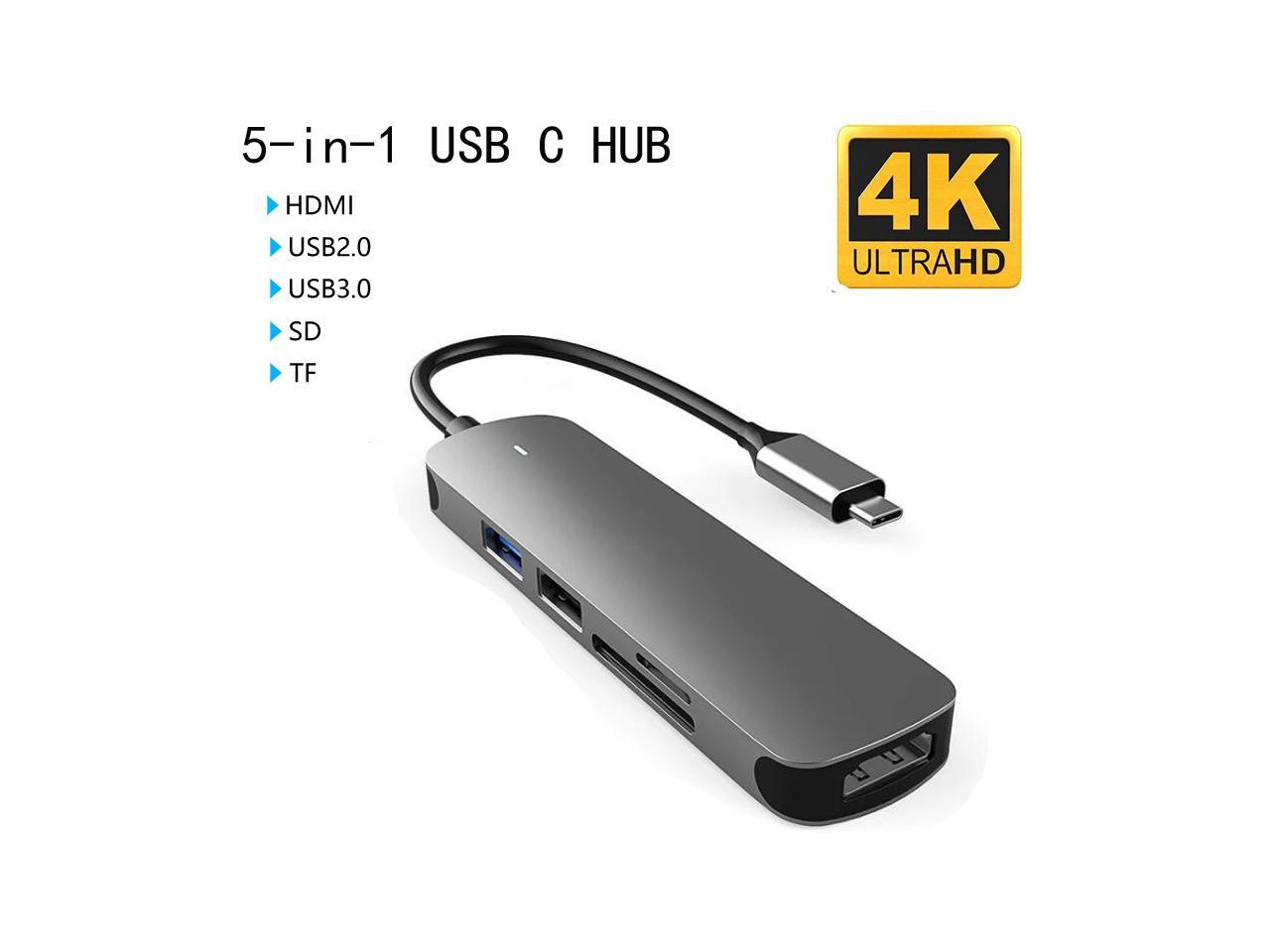 WJESOG USB C Docking Station 5 in 2 for macbook Pro Air Multiport Adapter，Type C to HDMI 4k@30Hz，Thunderbolt 3，USB 3.1 10Gbps，USB C Date