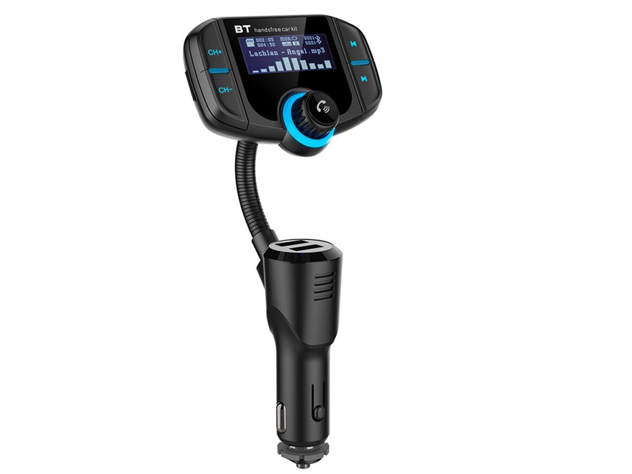 Sumind Car Bluetooth FM Transmitter Upgraded Version AUX Output Golden TF Card Mp3 Player QC3.0 and Smart 2.4A USB Ports Wireless Radio Adapter Hands-Free Kit with 1.7 Inch Display 