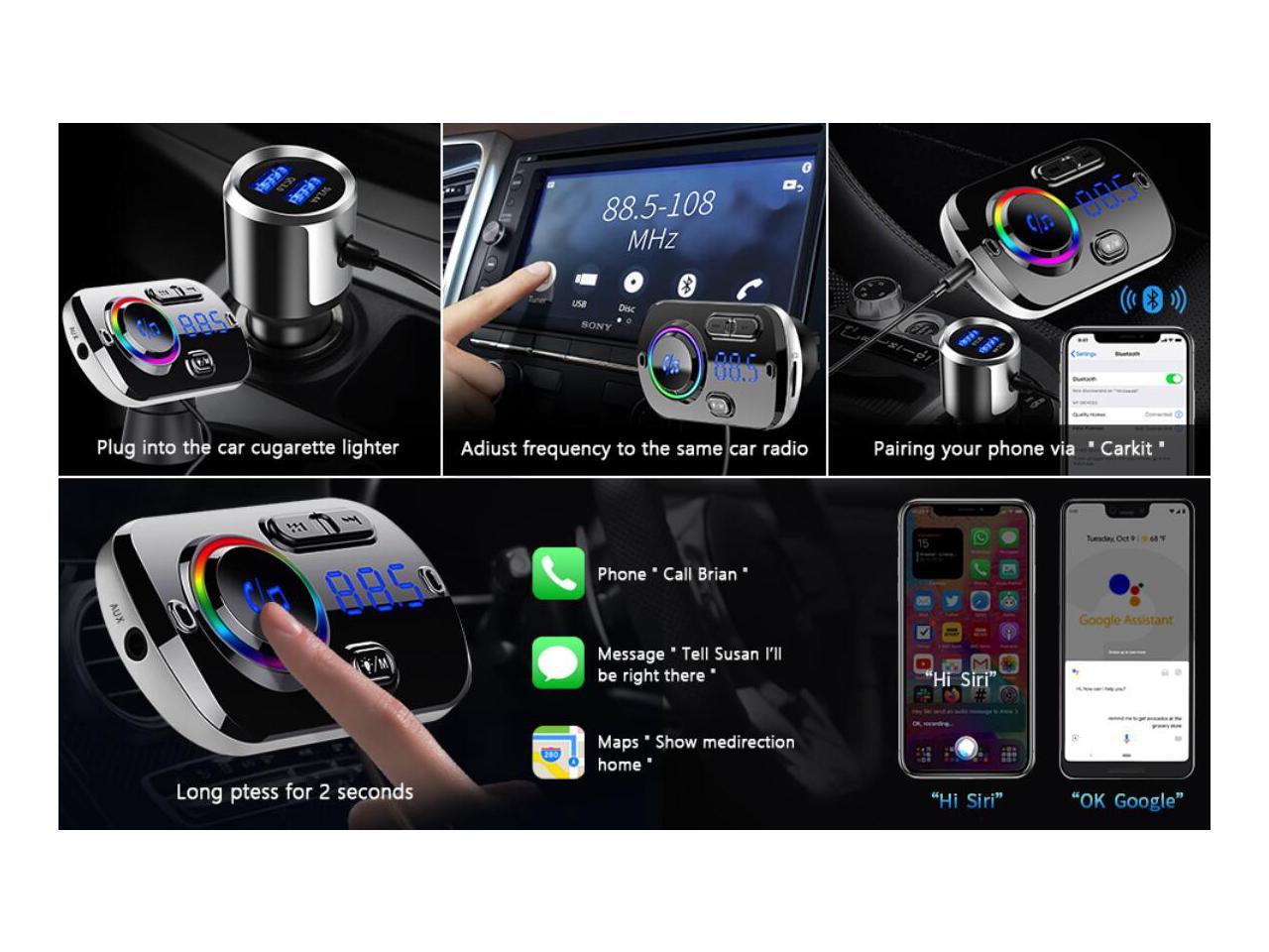 Jansicotek FM Transmitter BC49BQ Bluetooth 5.0 Car Charger Car Kit MP3