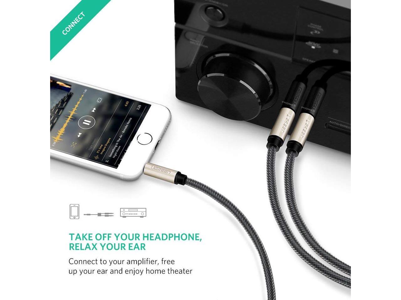 Multimedia Speakers and Home Stereo Systems 10FT UGREEN 3.5mm 1/8 TRS to Dual 6.35mm 1/4 TS Mono Stereo Y-Cable Splitter Cord Compatible for iPhone CD Players Computer Sound Cards iPod 