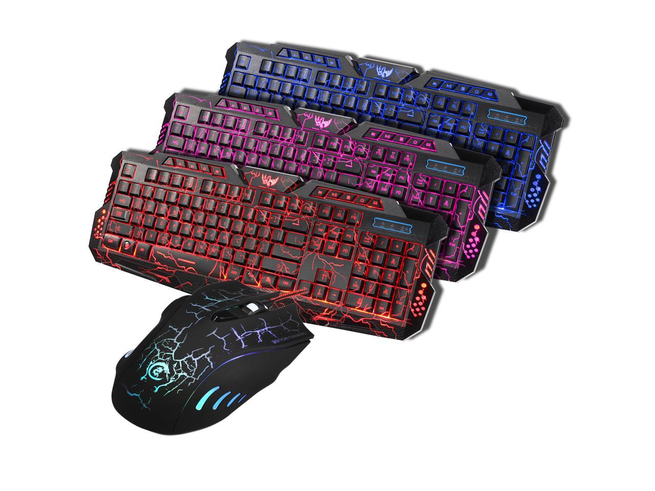 Wired Backlight Crack Gaming Keyboard With Cordless Mouse Set Combo for Compuer 