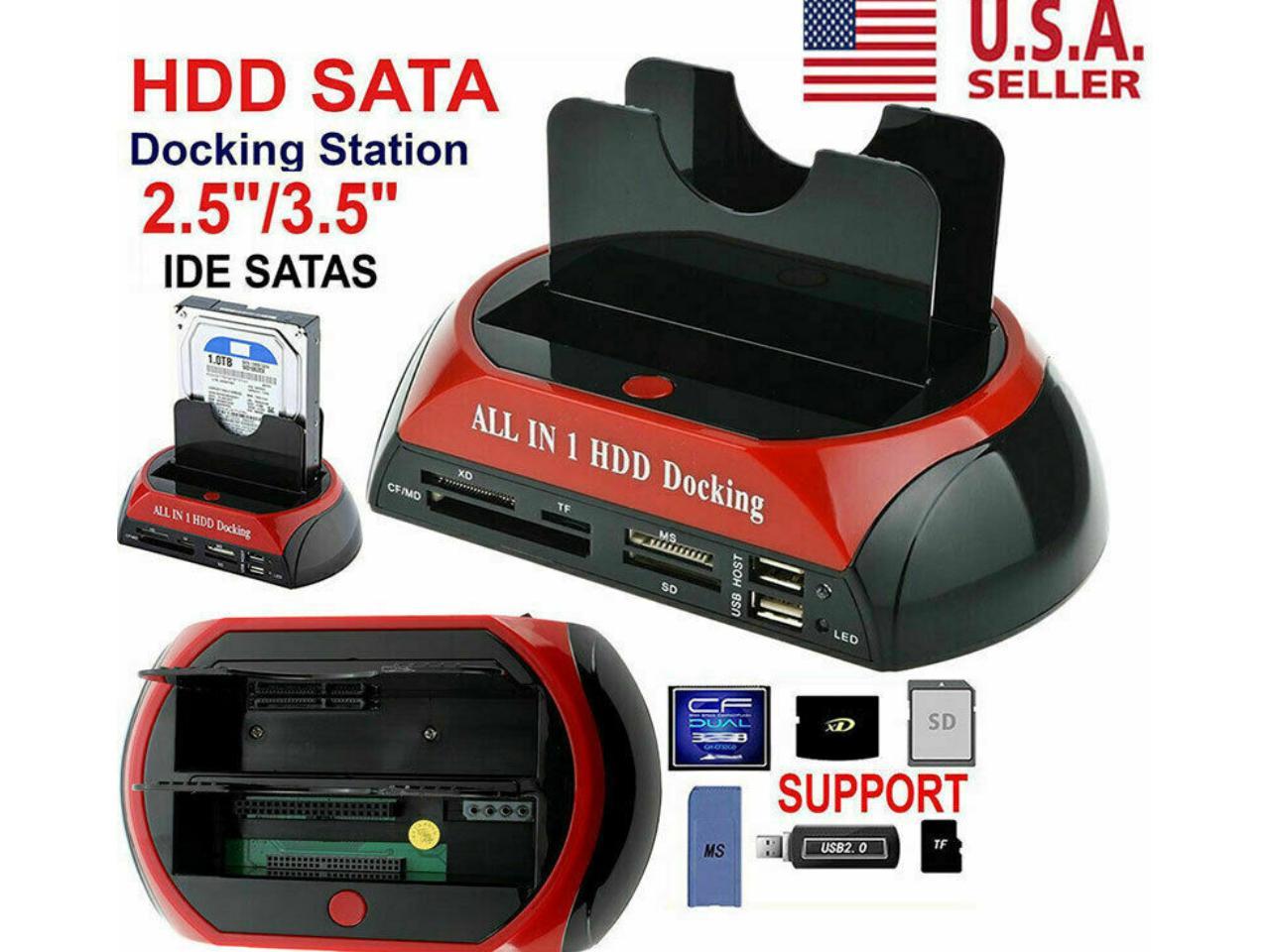 Slots HDD/SSD Dock USB 2.0 to SATA and IDE External Hard Drive Docking Station for 2.5 or 3.5 inch HDD, SSD 5Gbps Dual bay Hard Drive Enclosures, All in 1