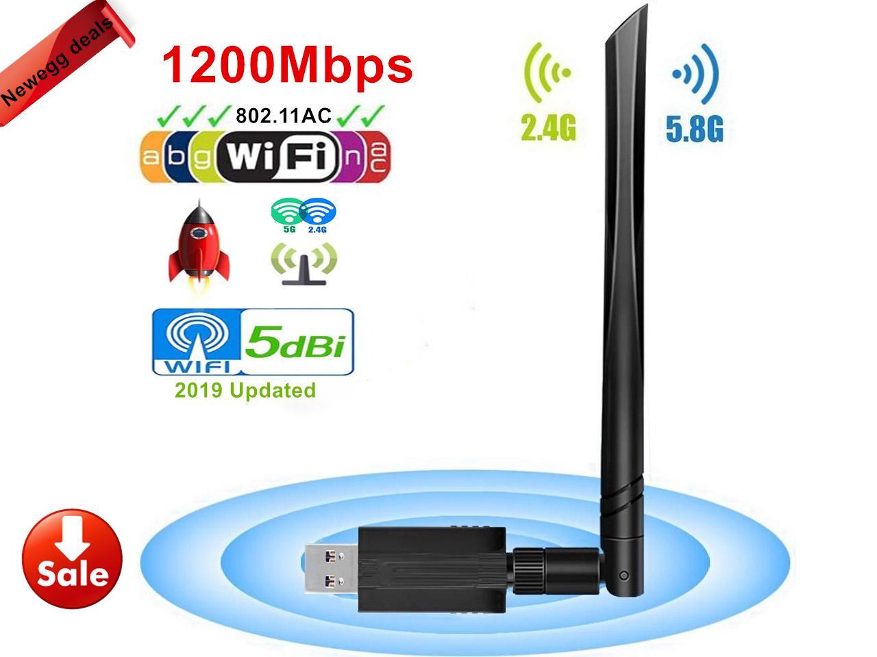 1x USB WIFI Adapter 2.4G+5G Dual-Band Double 2dBi Antenna High Speed Driver Free 