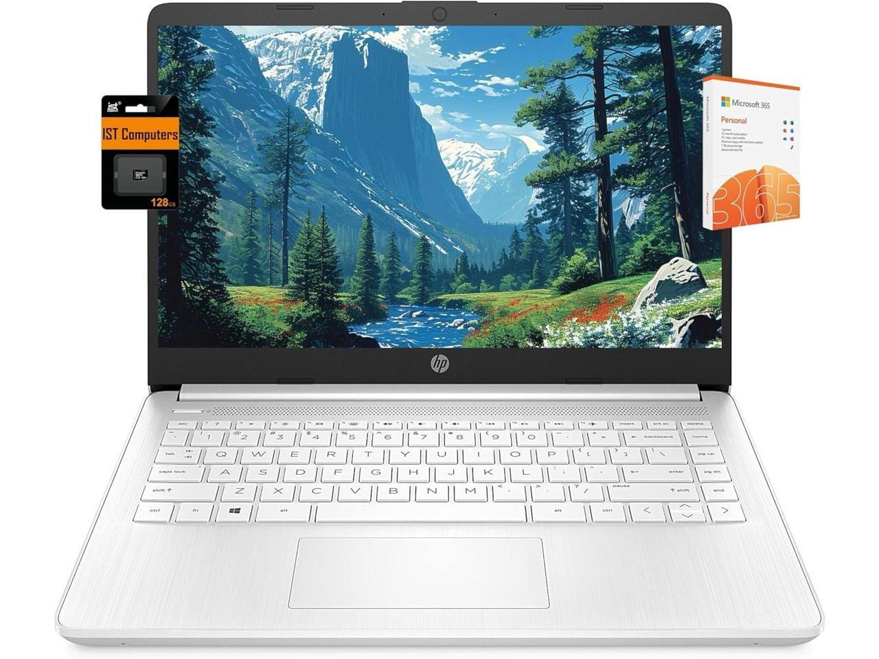 HP 14 Laptop (14" Micro-Edge, Intel N4120, 16GB RAM, 192GB(64GB eMMC+128GB SD), 1-Yr Microsoft 365, 11-Hrs Long Battery Life, Narrow-Bezel, Webcam, WiFi, Win 11 Home in S Mode, Student & Home, White