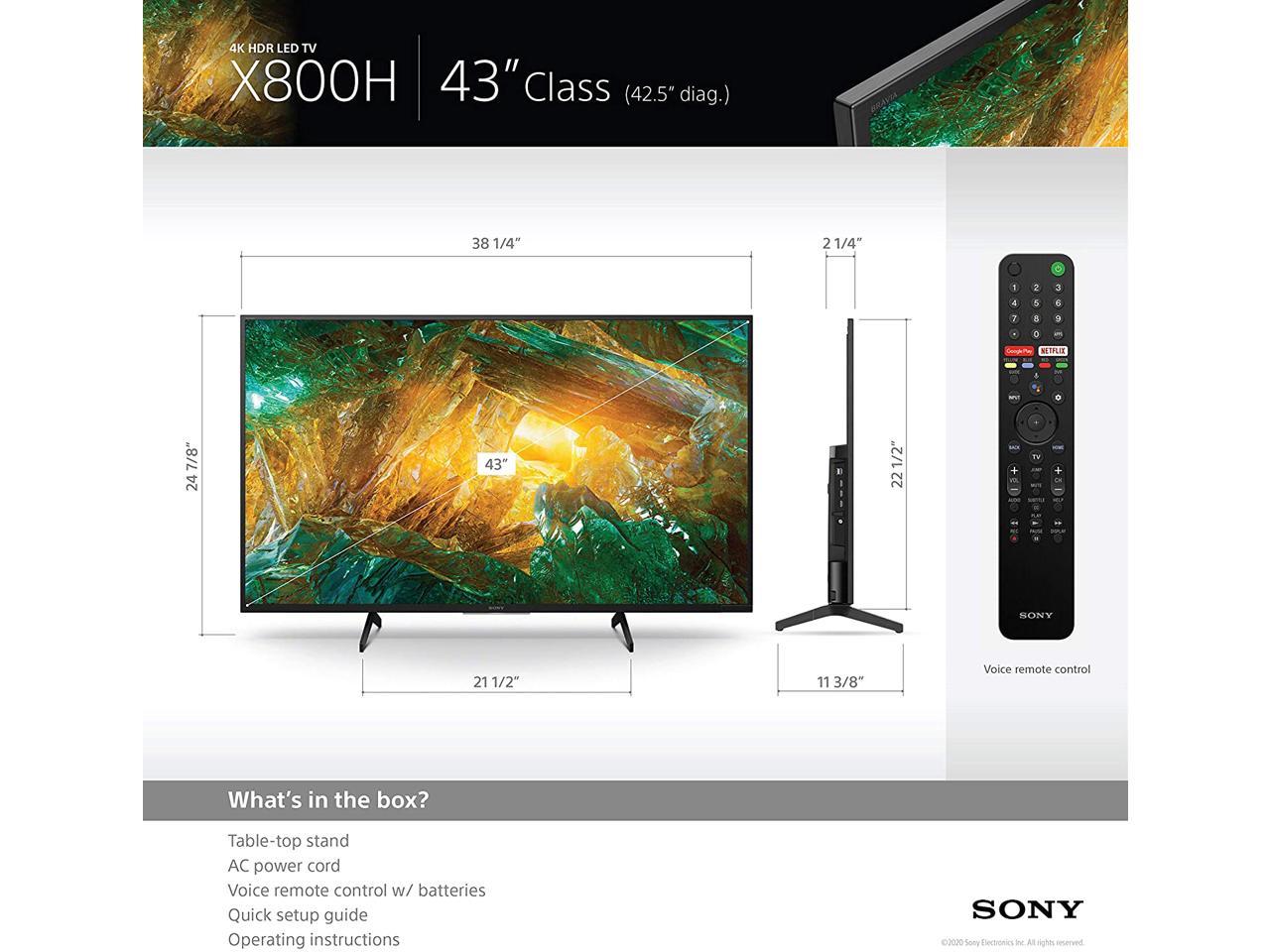 Sony XBR43X800H 43 inch Smart 4K UHD HDR TV - Newegg.com