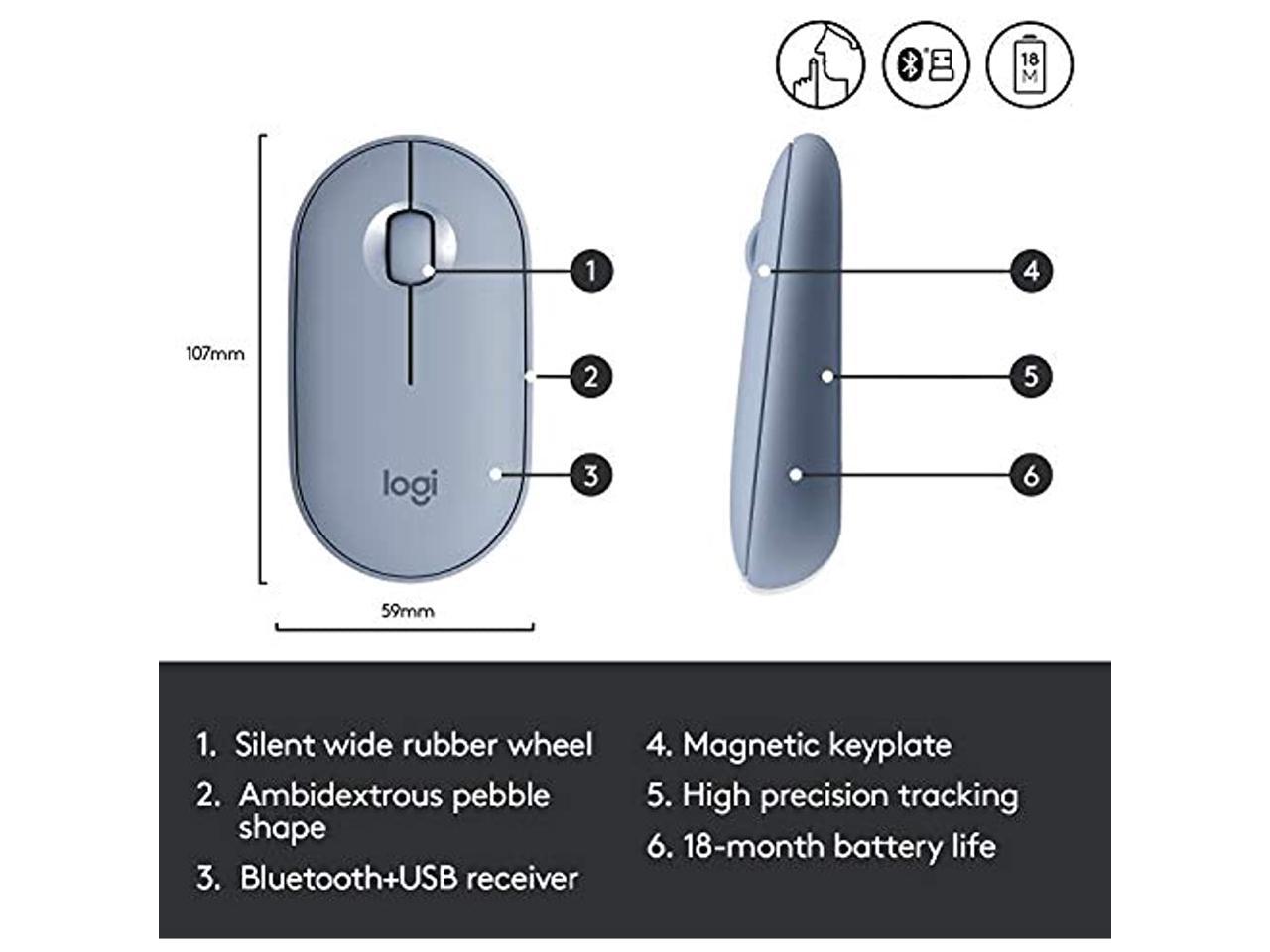 Logitech PEBBLE M350 910-005773 Blue Grey Dual (RF / Bluetooth Wireless ...