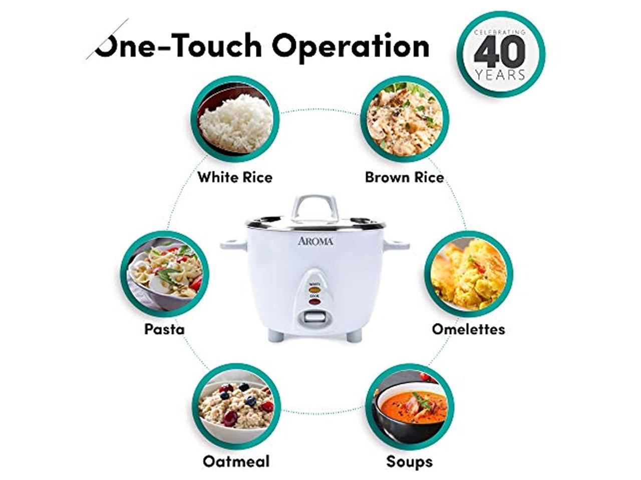 AROMA ARC753SG White Simply Stainless 6Cup Rice Cooker