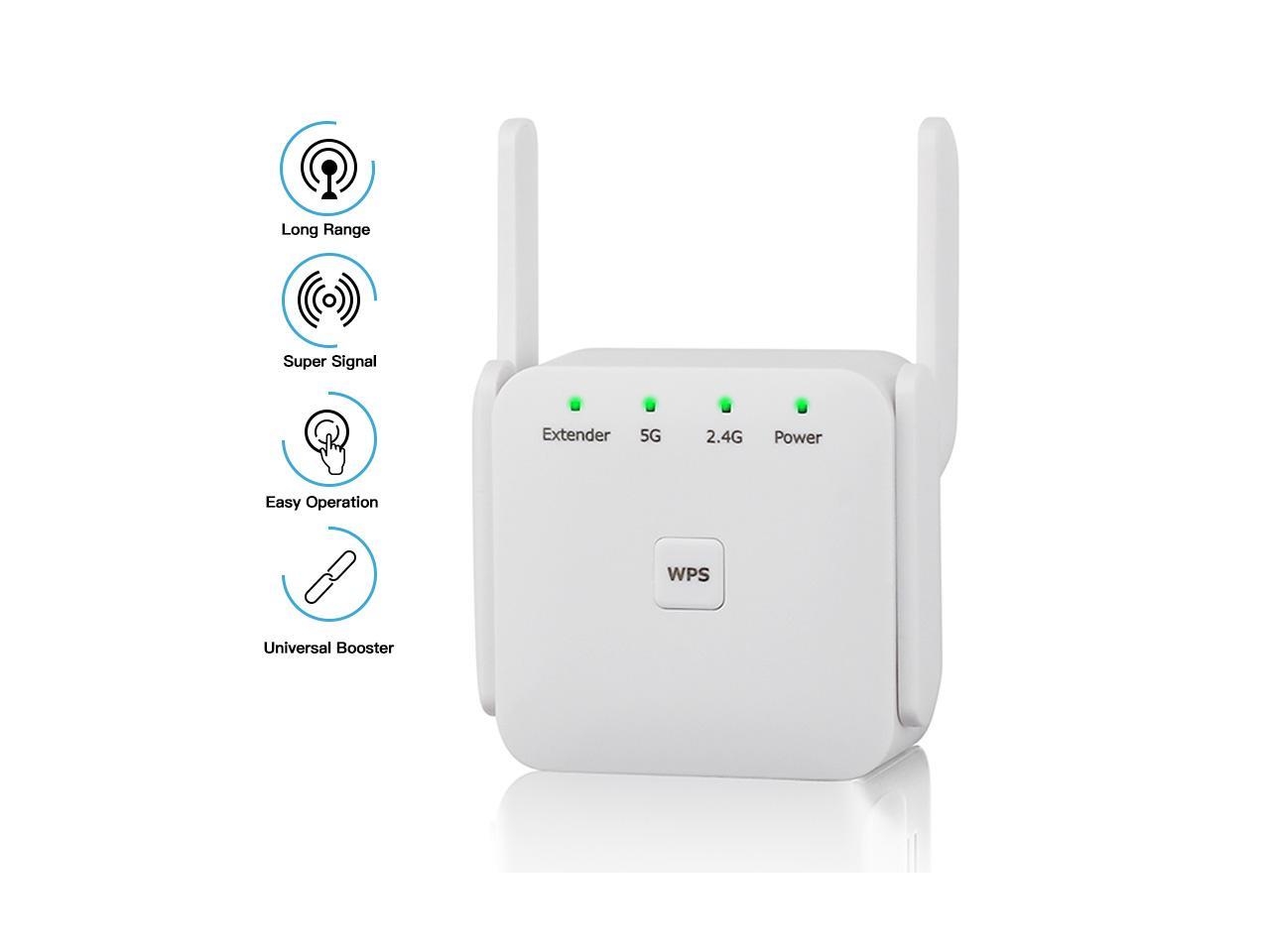 Long Range Amplifier with Ethernet Port WiFi Extender 1200Mbps Signal Booster 2021 Release Wireless Internet Repeater Access Point WiFi Range Extender 2.4 & 5GHz Dual Band WPS Setup