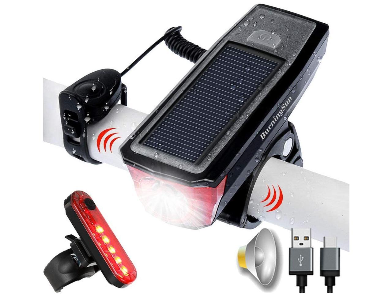 LED Bicycle Rechargeable Bike Headlight Rear Tail Light Speedometer 4Mode Horn