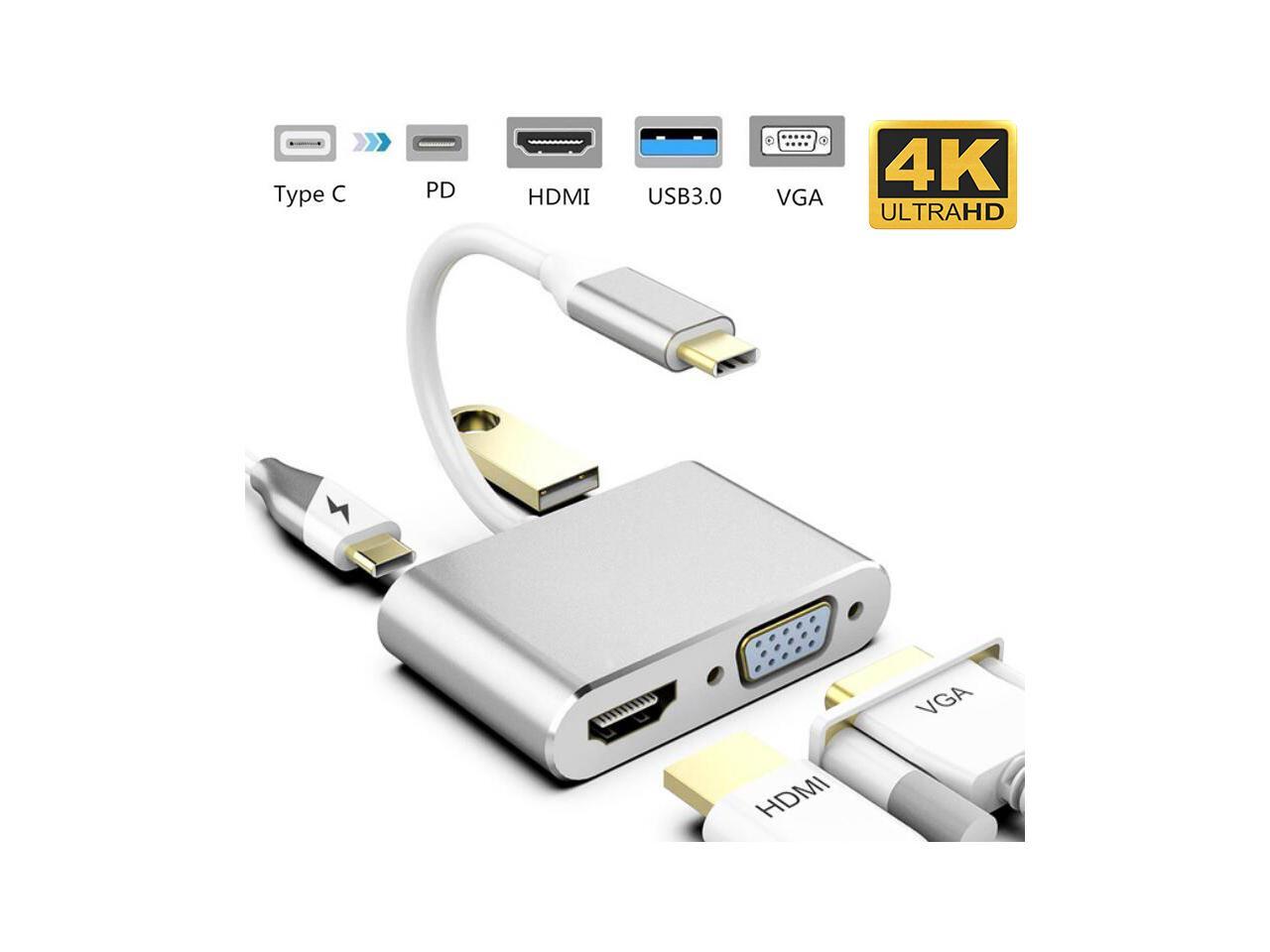 USB C to HDMI/VGA Adapter, ESTONE 4 in 1 USBCTypeC Hub VGA/HDMI/USB3