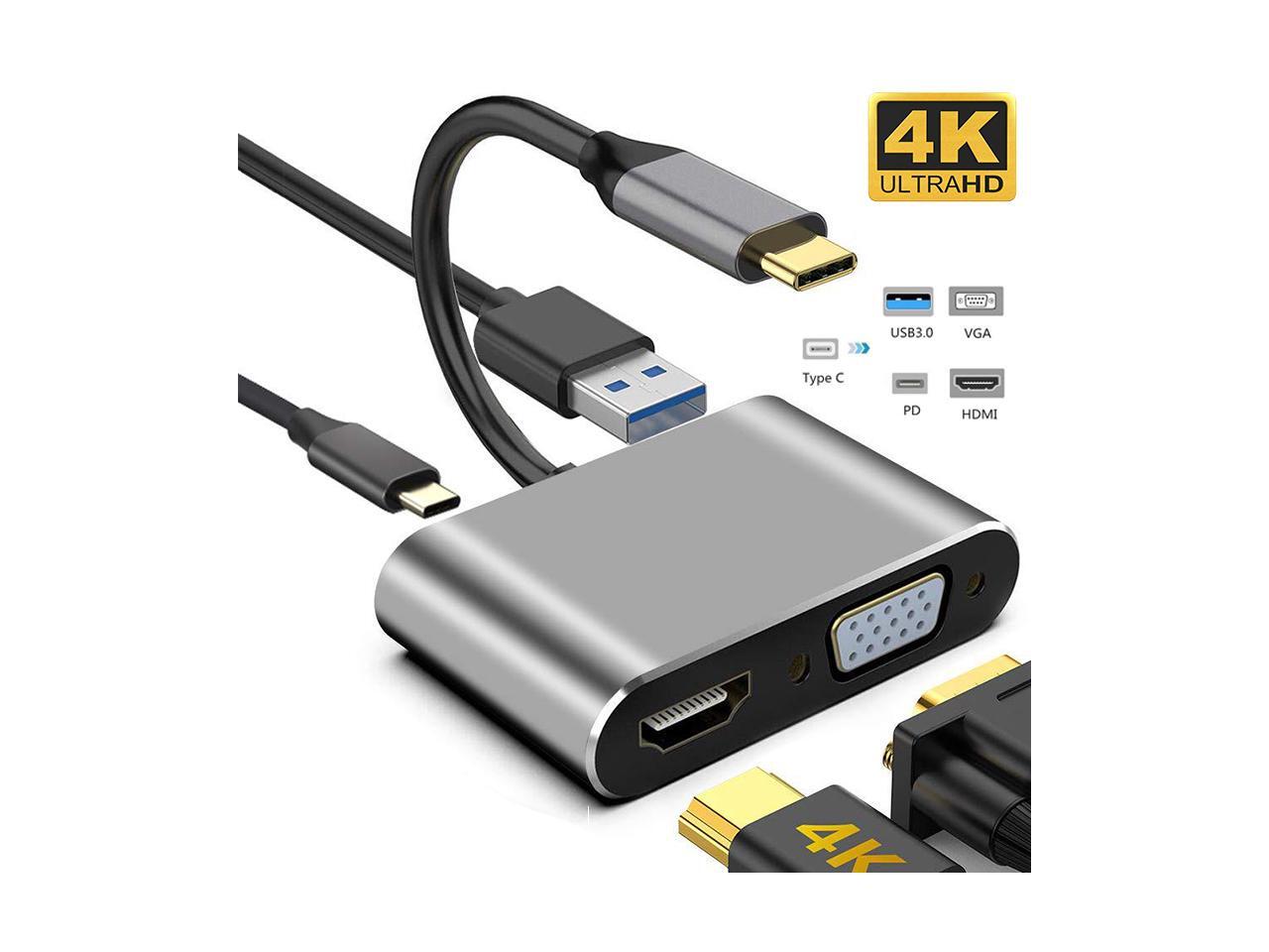 USB C to HDMI/VGA Adapter, 4 in 1 USBCTypeC Hub VGA/HDMI/USB3.0/PD