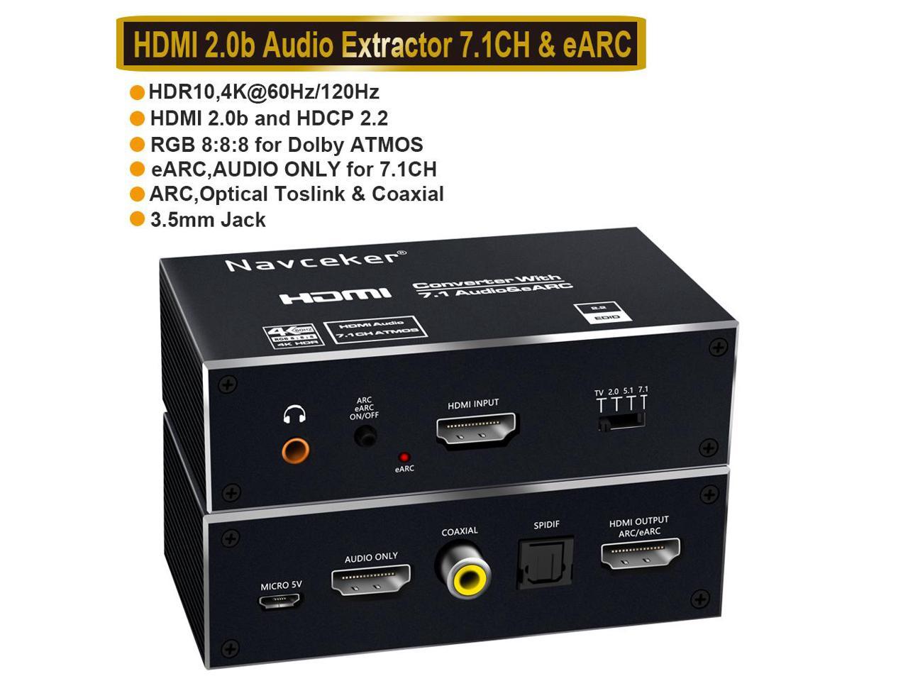 ESTONE 60Hz HDMI eARC/ARC Audio Extractor Splitter, Optical TOSLINK SPDIF 7.1CH, 3.5mm Audio Jack , Support RGB 8:8:8(7.1CH Dolby atmos),EDID, Dolby Vision,HDR 10 - Newegg.com