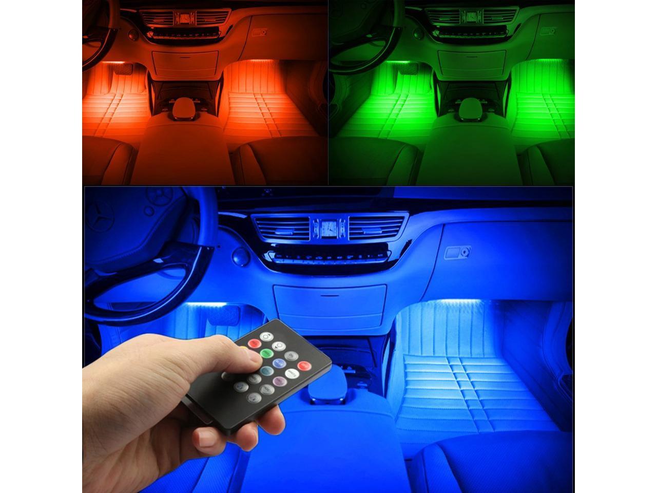 Car LED Strip Light DC 12V Car Charger Included LETOUR 4pcs 72 LEDs Multi-Color LED Car Interior Underdash Lighting Kit Under Dash Lighting with Sound and Wireless Remote Control 