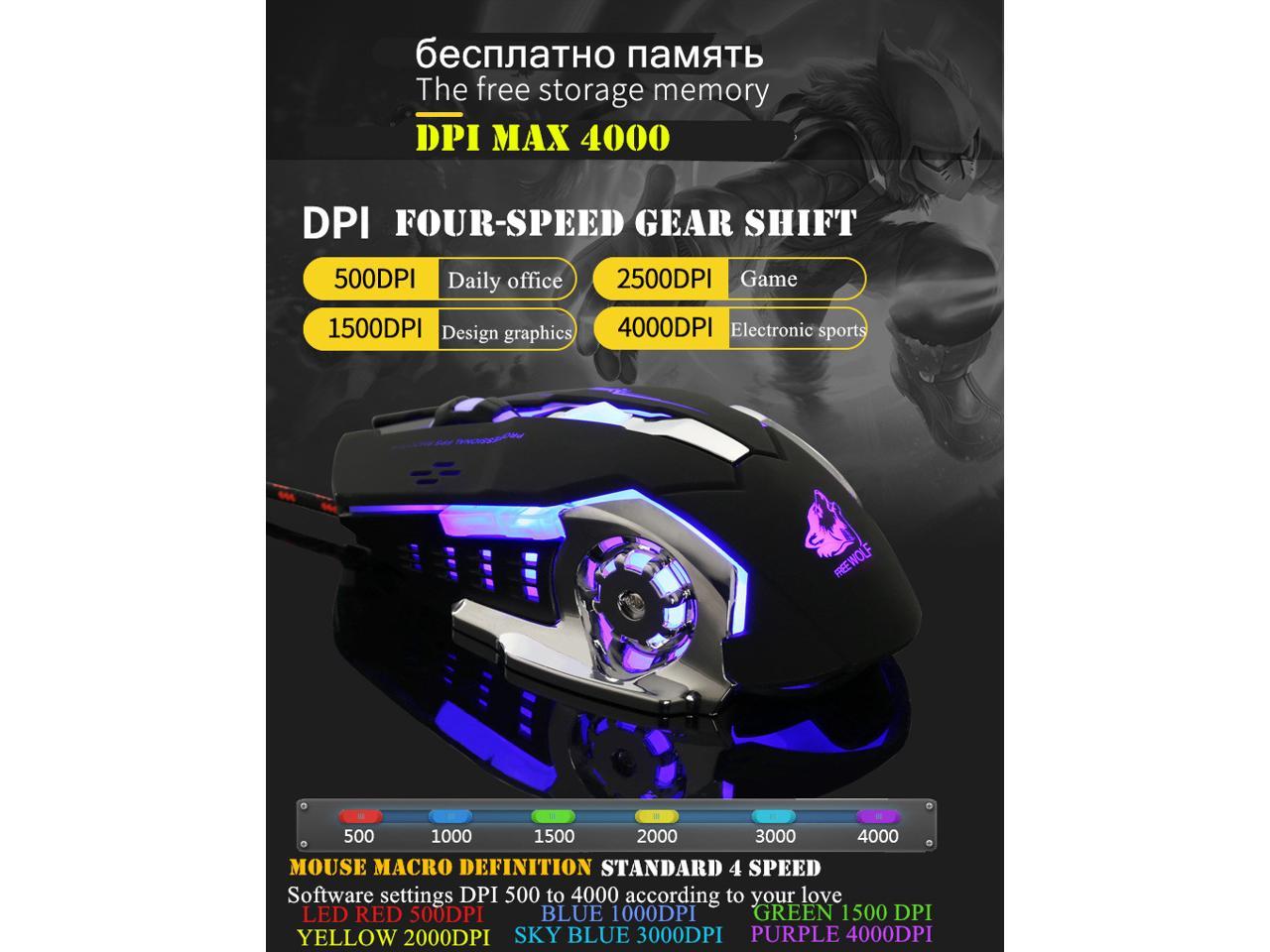 4000DPI Shift Key Wired LED Optical Gaming Mouse Mice USB Ergonomic Pro Gamer 