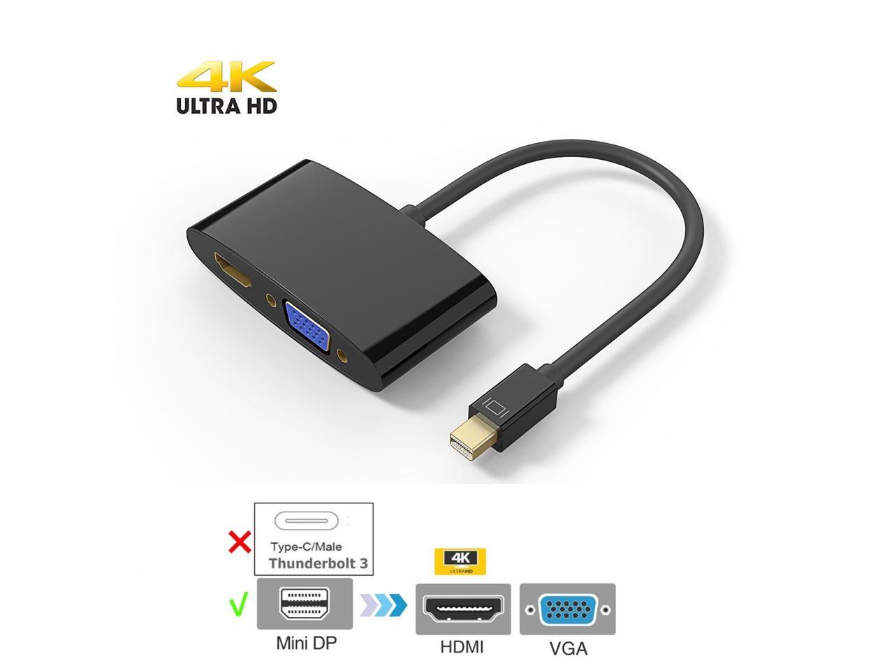 Estone Mini Displayport To Hdmi And Vga Adapter 4k Mini Displayport To Vga Adapter Monitor Adapter For Macbook Macbook Pro Imac Macbook Air Mac Mini Surface Pro Etc Black Newegg Com
