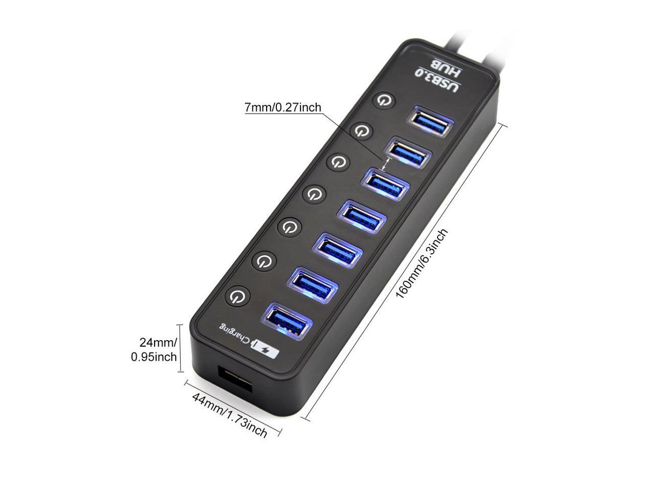 with Blue LED Indicator USB Hub 3.0 Splitter for Multiple Devices ith DC 5V Power Plug