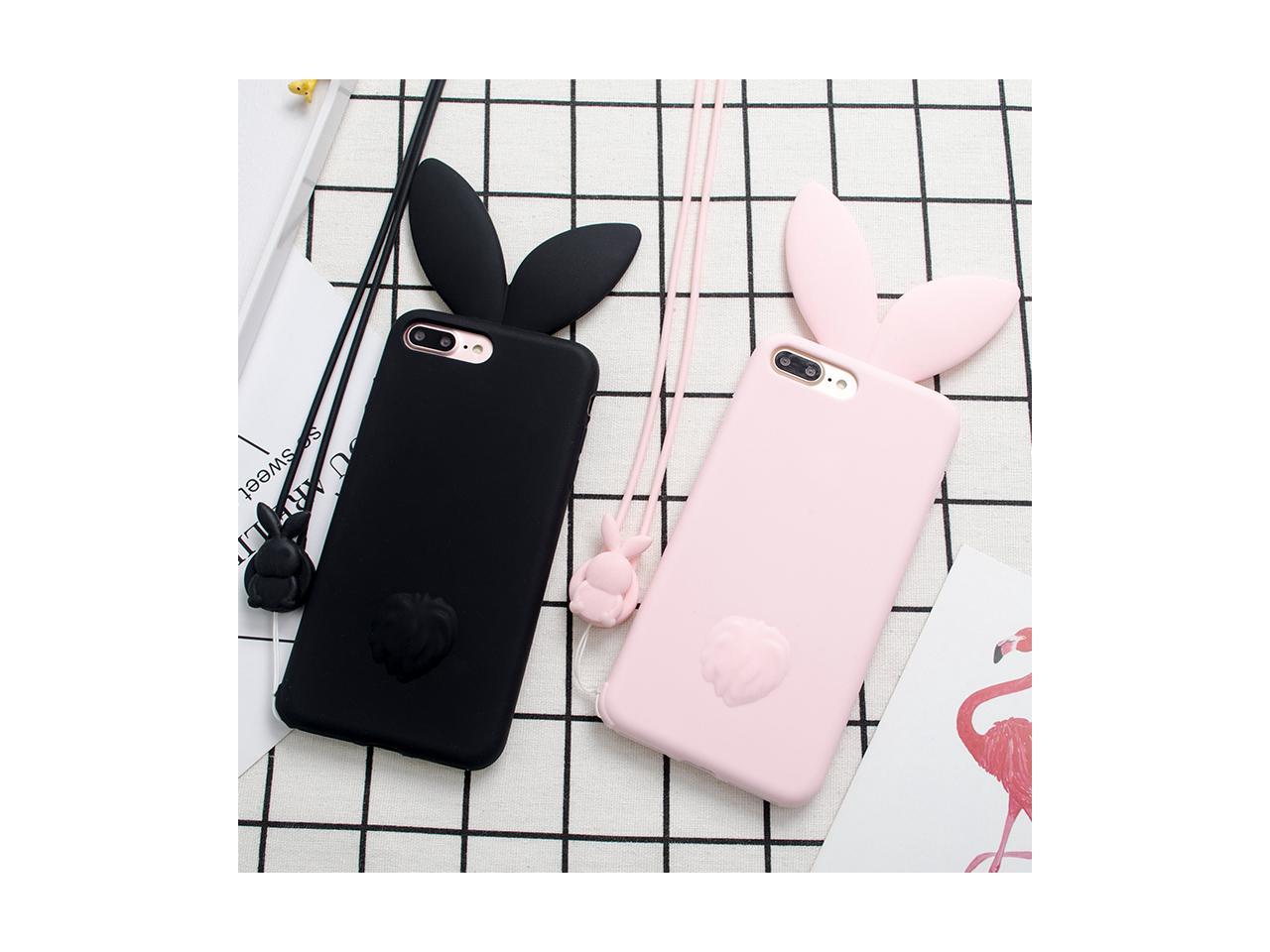 New Cute Bunny Pink Rabbit Ears With Rabbit Strap Soft Silicon Phone Case Back Cover For Apple Iphone 6 6s Plus 7 8 Plus Capa Newegg Com